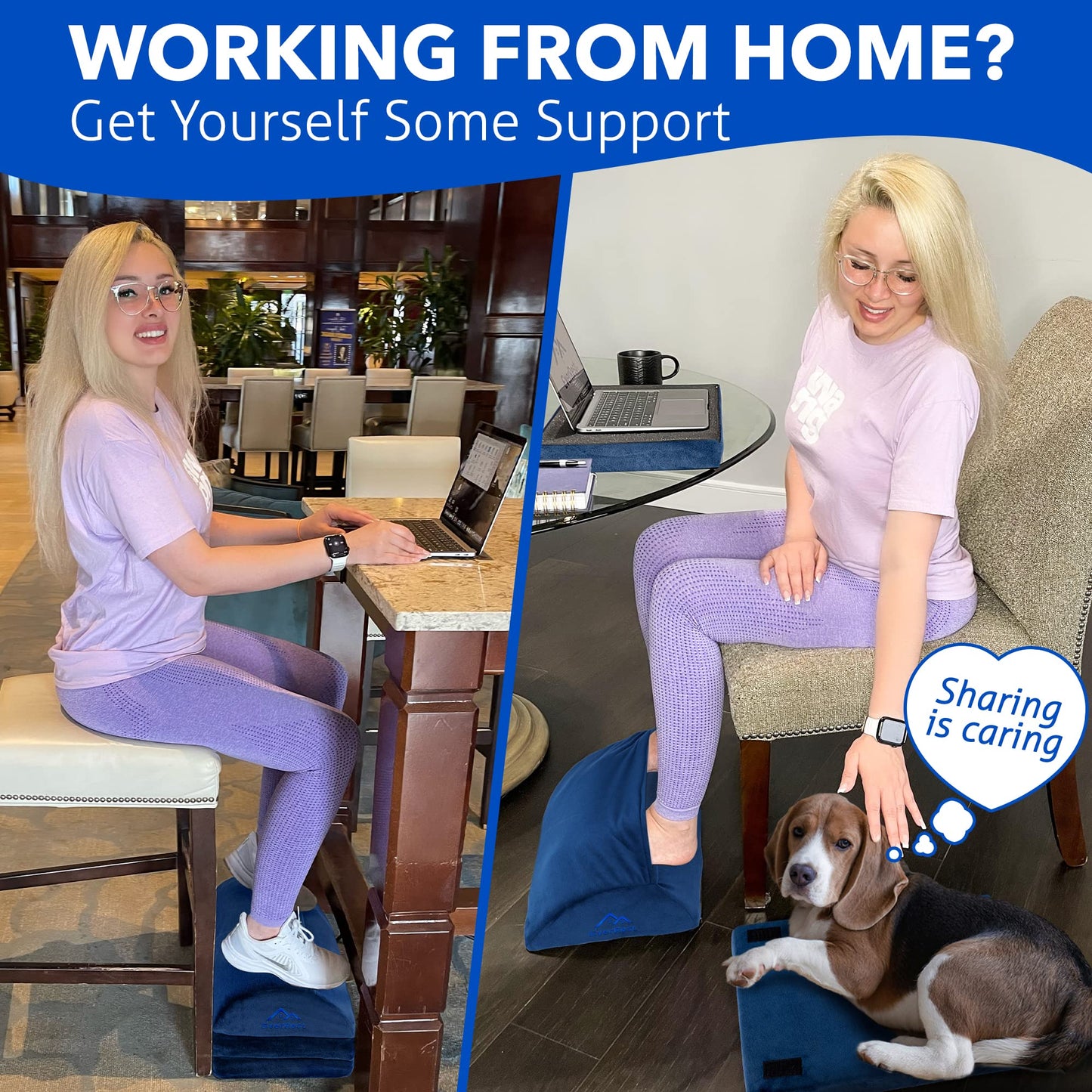 EverRest Under Desk Footrest for Office Use - Warmer Feet, 3 Adjustable Heights - Tall Ergonomic Foot Rest Stool for Gaming Chair, Computer - Leg Support for Work from Home