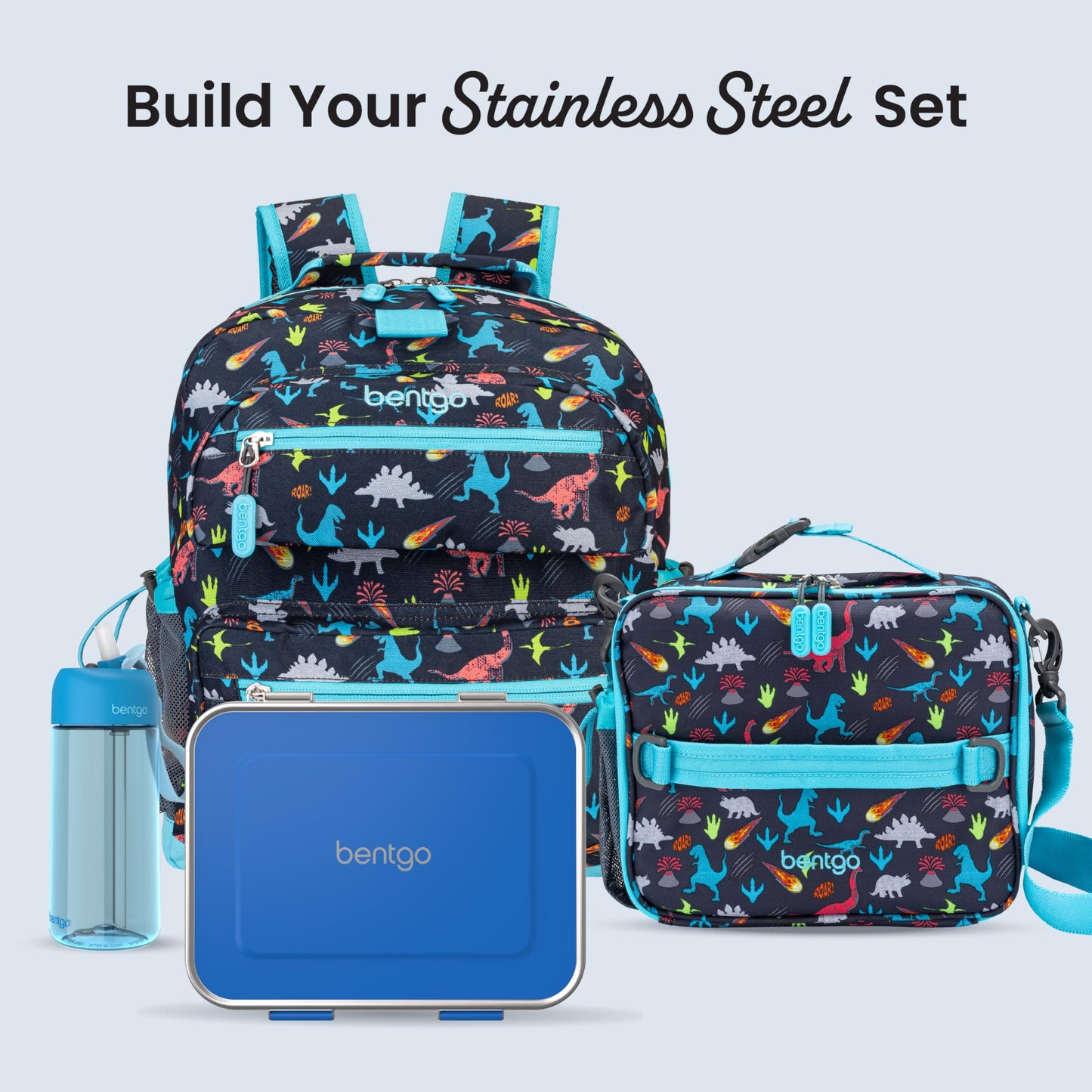 Bentgo® Kids Stainless Steel Leak-Resistant Lunch Box - Bento-Style Redesigned in 2022 w/Upgraded Latches, 3 Compartments, & Extra Container - Eco-Friendly, Dishwasher Safe, Patented Design (Blue)