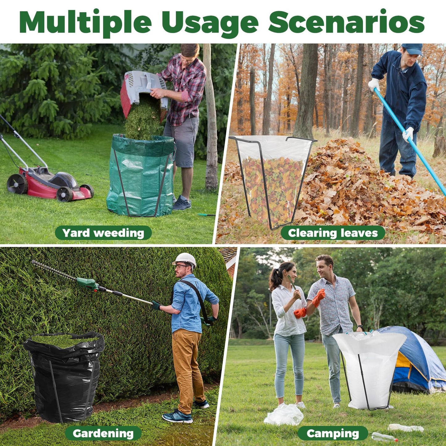 2PCS Outdoor Trash Bag Holder Metal Garbage Bag Holder for Yard Work Frame Holds 30-45 Gallons Trash Bags Portable Leaf Bag Holder for Leaves Camping Lawn Party Weeding Yard Gardening（2pcs+8clips）