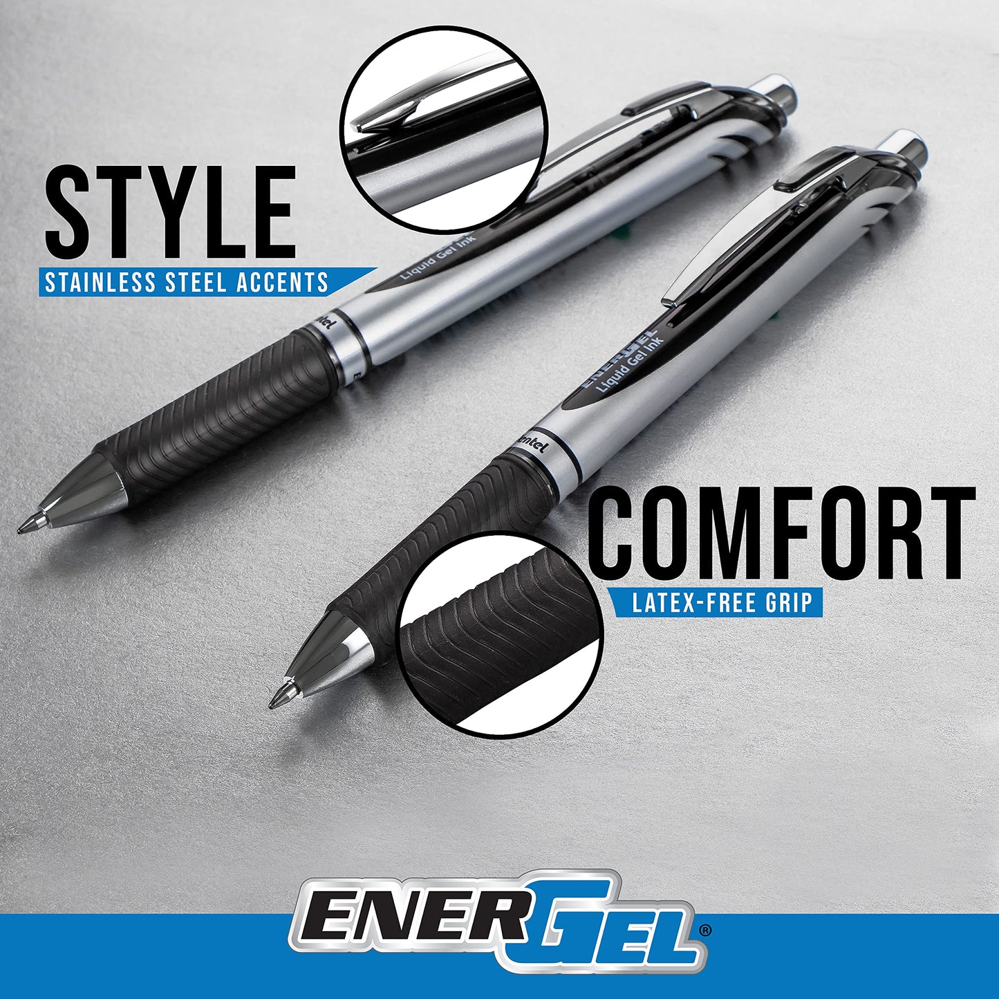 Pentel EnerGel Retractable Liquid Gel Rollerball Pen, Everyday Writing, Office Supplies, School Supplies, 1.0mm Bold Point, Blue Ink, BL80-C, Box of 12