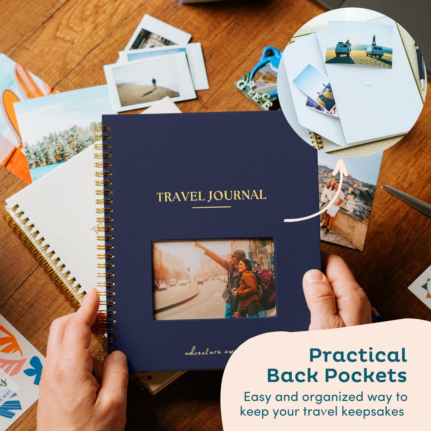 Nook Theory Personalized Travel Journal for Women, Men - Linen Travelers Notebook, Adventure Book with Prompts, Perfect for Travel Gifts (Indigo)