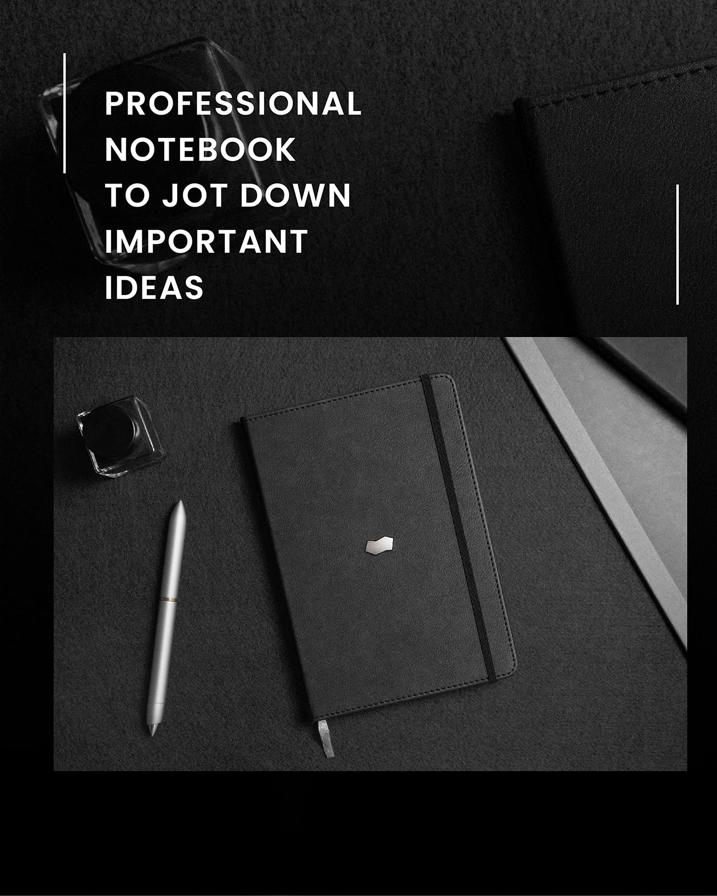Novium Leatherette A5 Hardcover Notebook - Sleek Inspirational Journal with Acid-free Grid Sheets, Professional and Productivity Enhancing to Achieve Goals