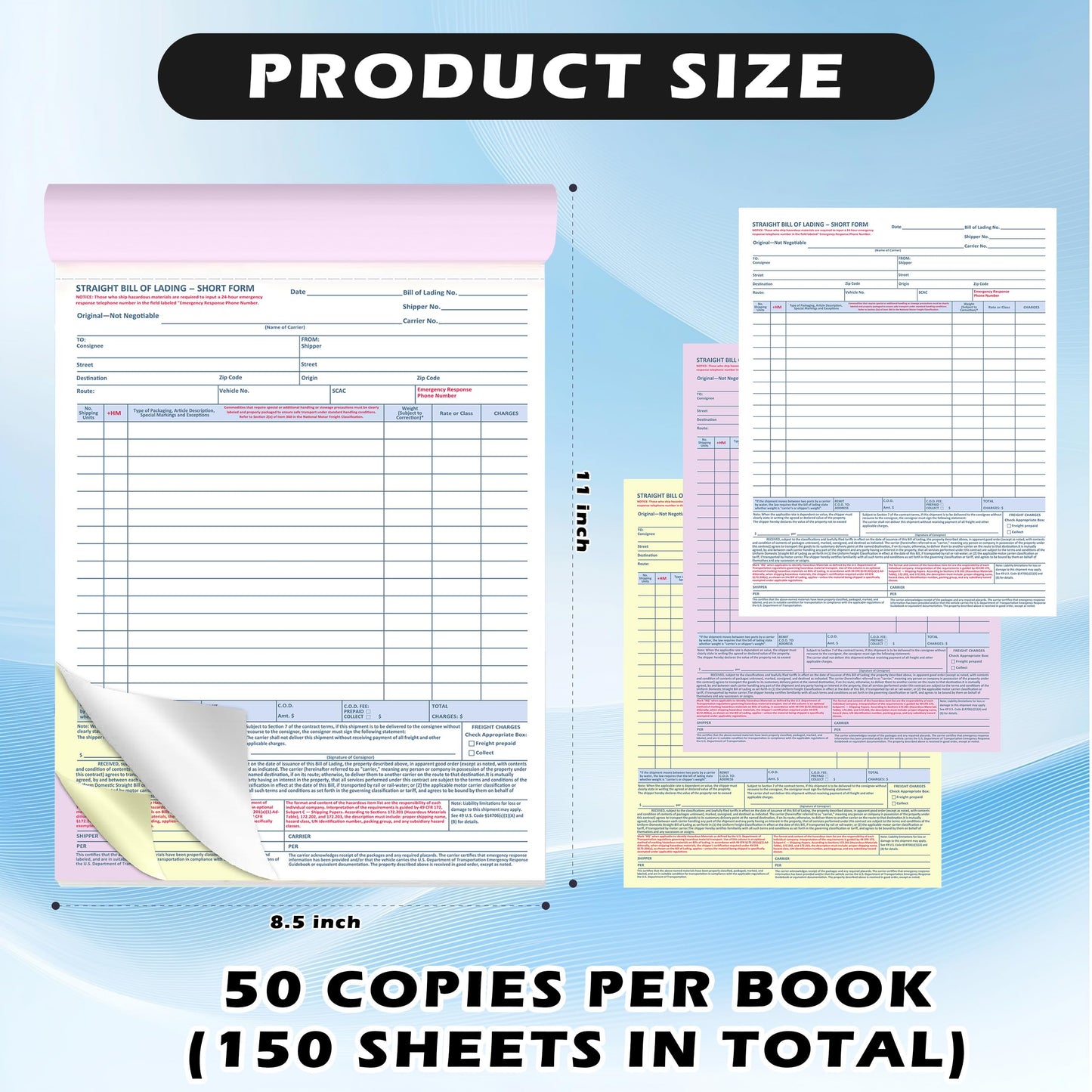 150 Sets Bill of Lading Short Form 8.5x11 Inches 3 Part Carbonless Paper with Backing Board Vehicle Transport Bill of Lading Form for Auto Haulers Car Shipping Dealerships (3)