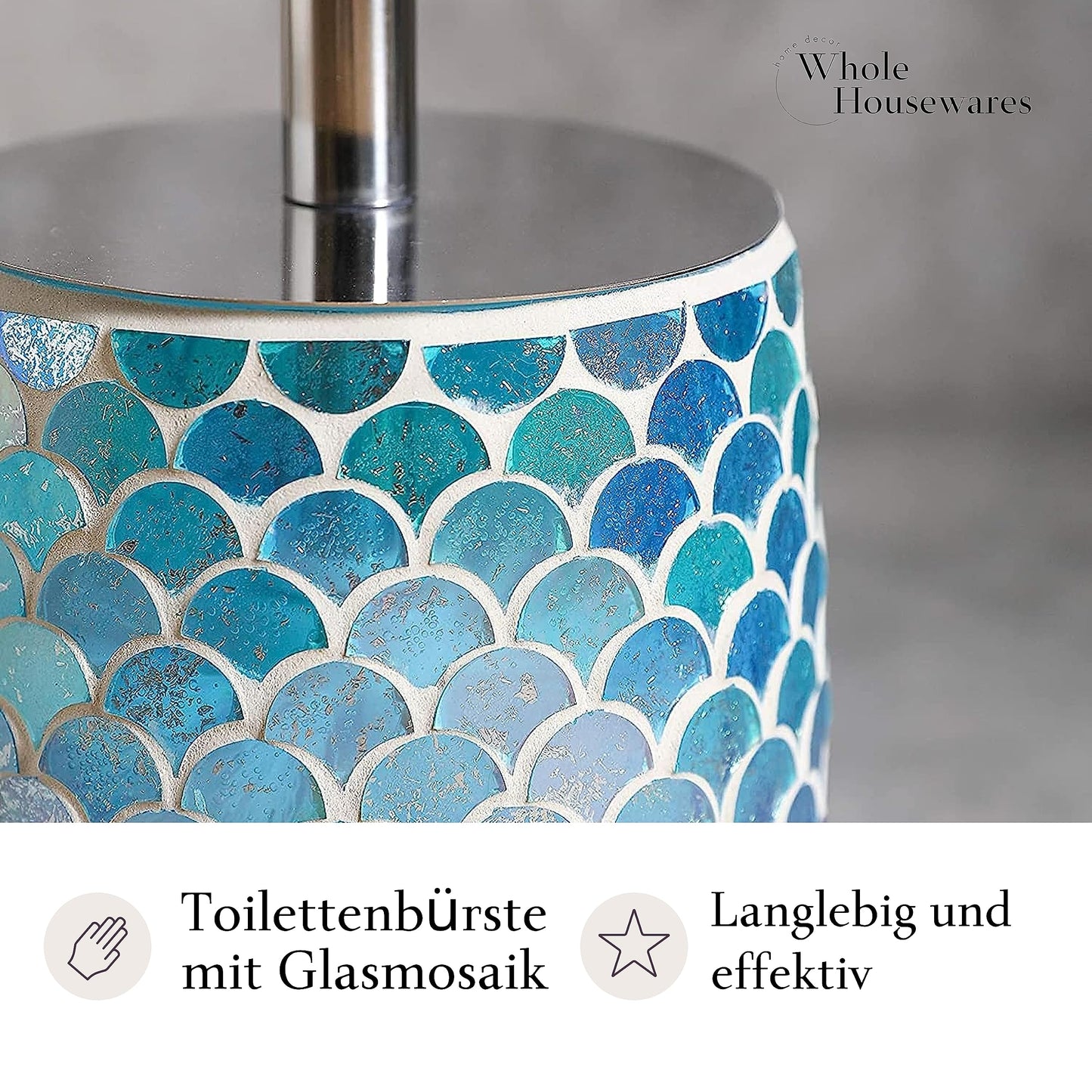 Whole HOUSEWARES | Modern Toilet Brush Set | Toilet Bowl Brush and Holder | Bathroom Accessory Set | Toilet Brushes for Bathroom | Freestanding Mosaic Toilet Bowl Cleaner (Mermaid)
