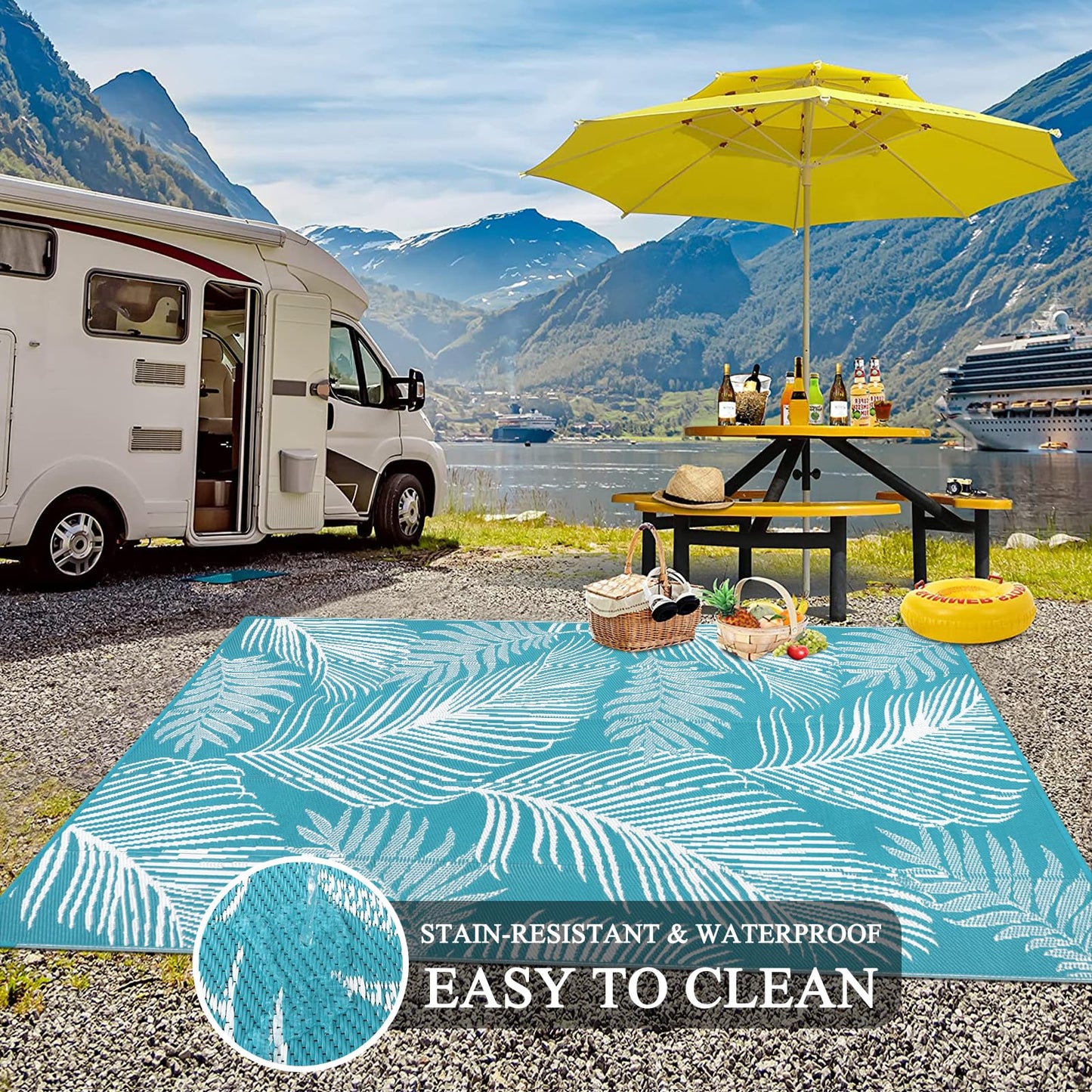 Pauwer Waterproof Outdoor Rug 8x10, Reversible Plastic Straw Patio Camping Rug, Indoor Outdoor RV Mat Carpet for Deck, Camper, Porch, Balcony, Backyard, Picnic