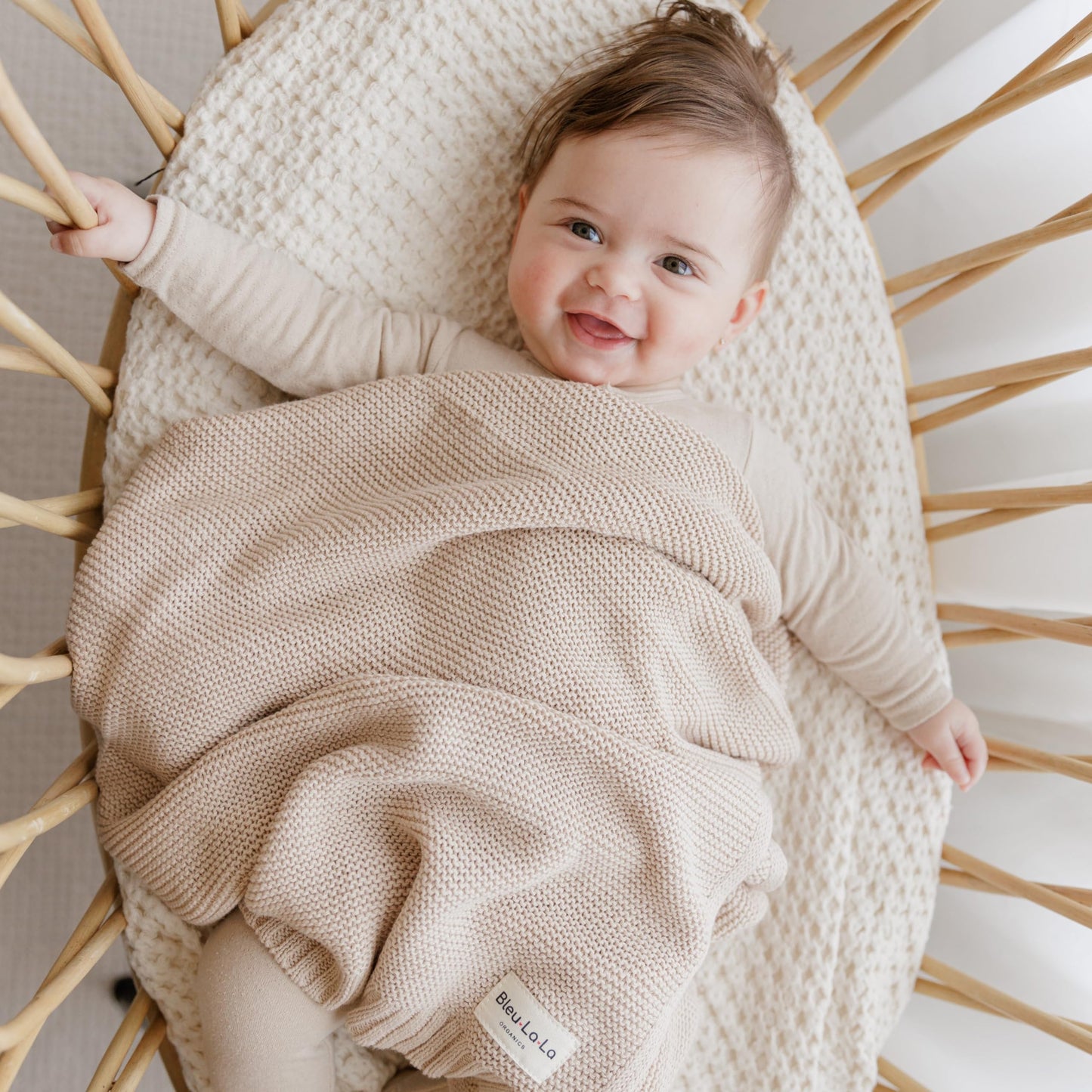 Bleu La La Luxury Organic Cotton Lightweight Knit Baby Blanket (05 - Heritage - Oatmeal)