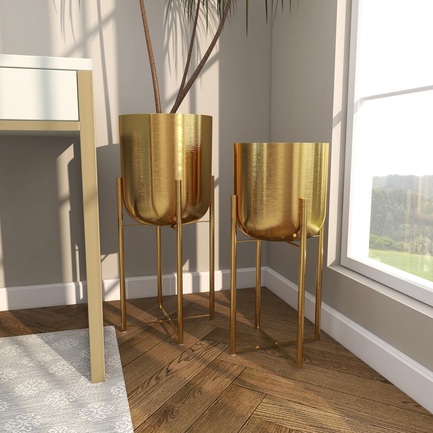 Deco 79 Metal Indoor Outdoor Dome Planter with Removable Stand, Set of 2 19", 22"H, Gold