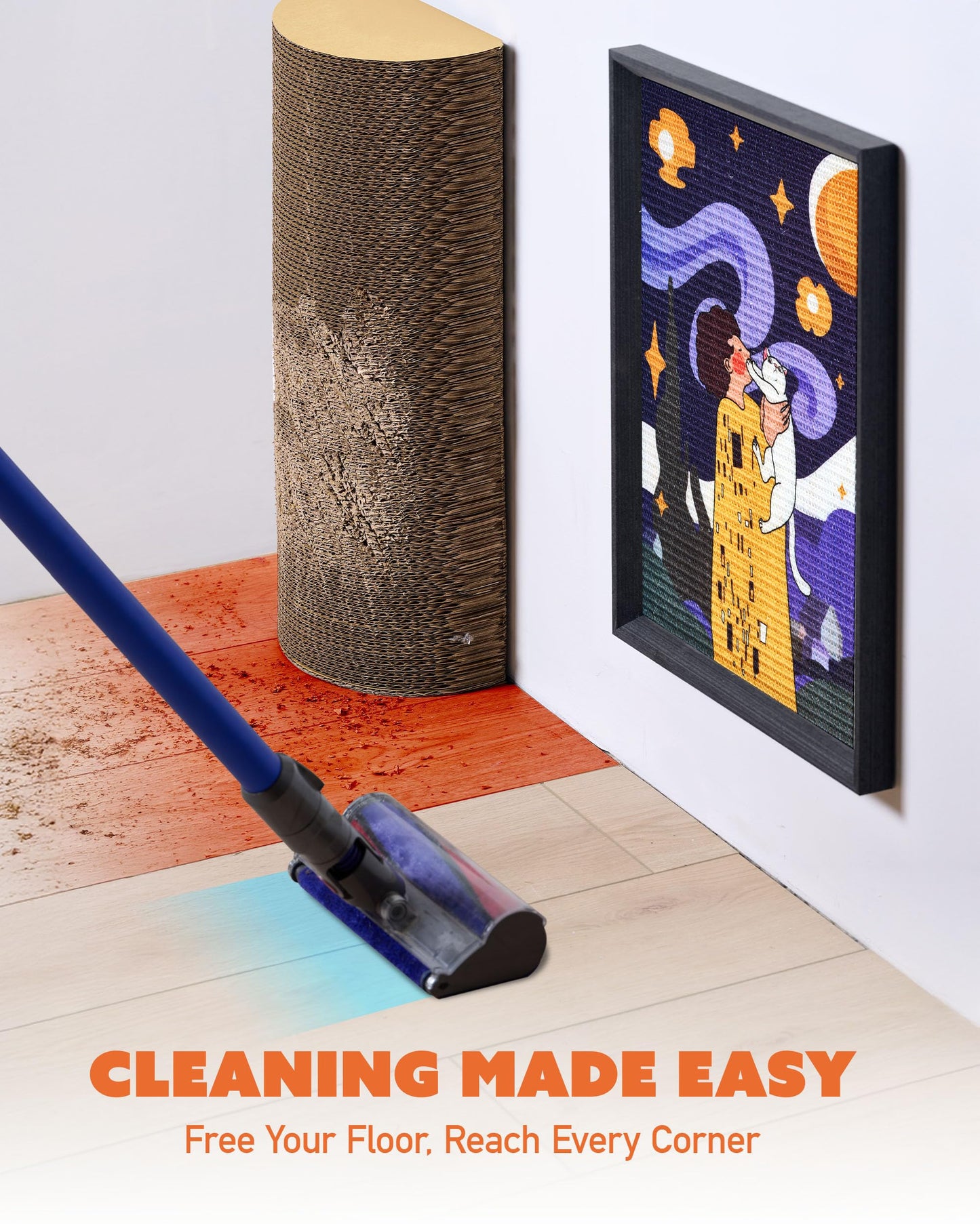 Wall Art Cat Scratcher with Vertical Mounted Design for Indoor Cats, Featuring a Durable 35x50cm Sisal Scratch Pad and Post for Scratching with Cute and Funny Look (Great Cat Wave)