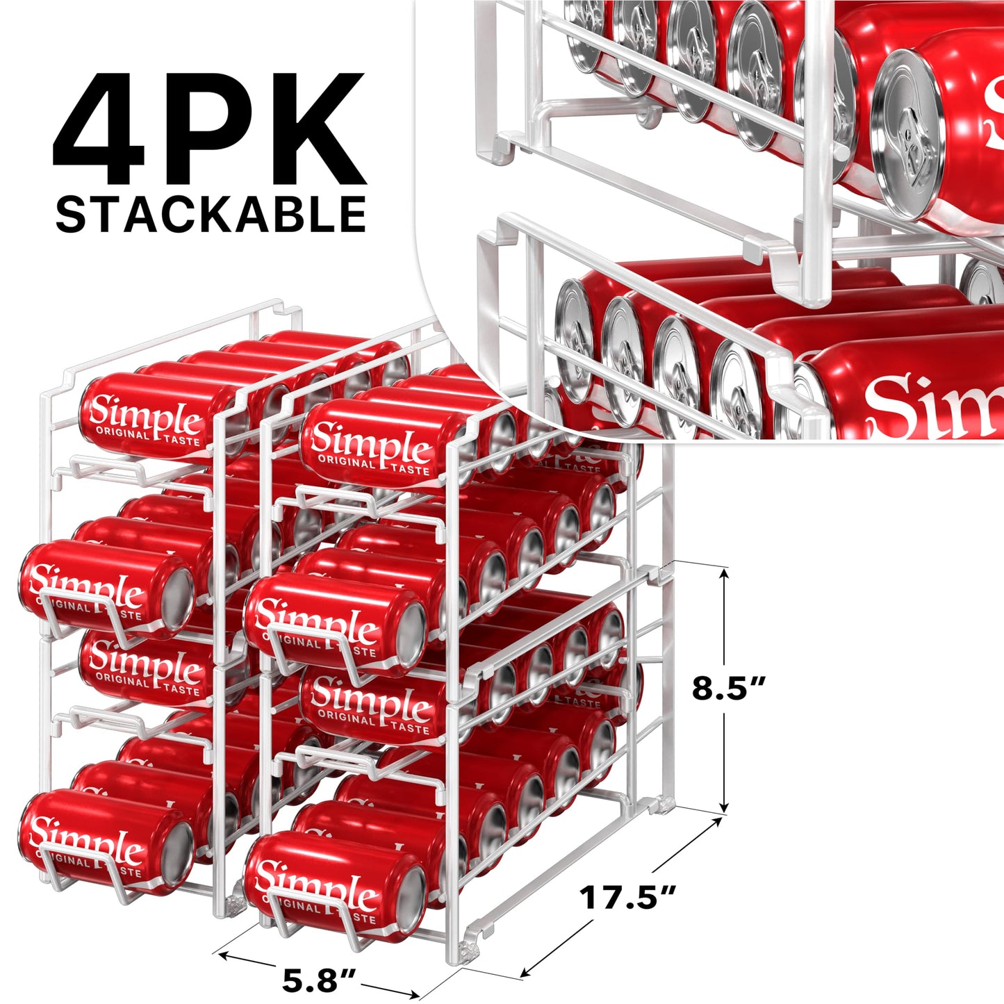 Simple Houseware Stackable Front Loading Beverage Can Dispenser, 4 Pack, White