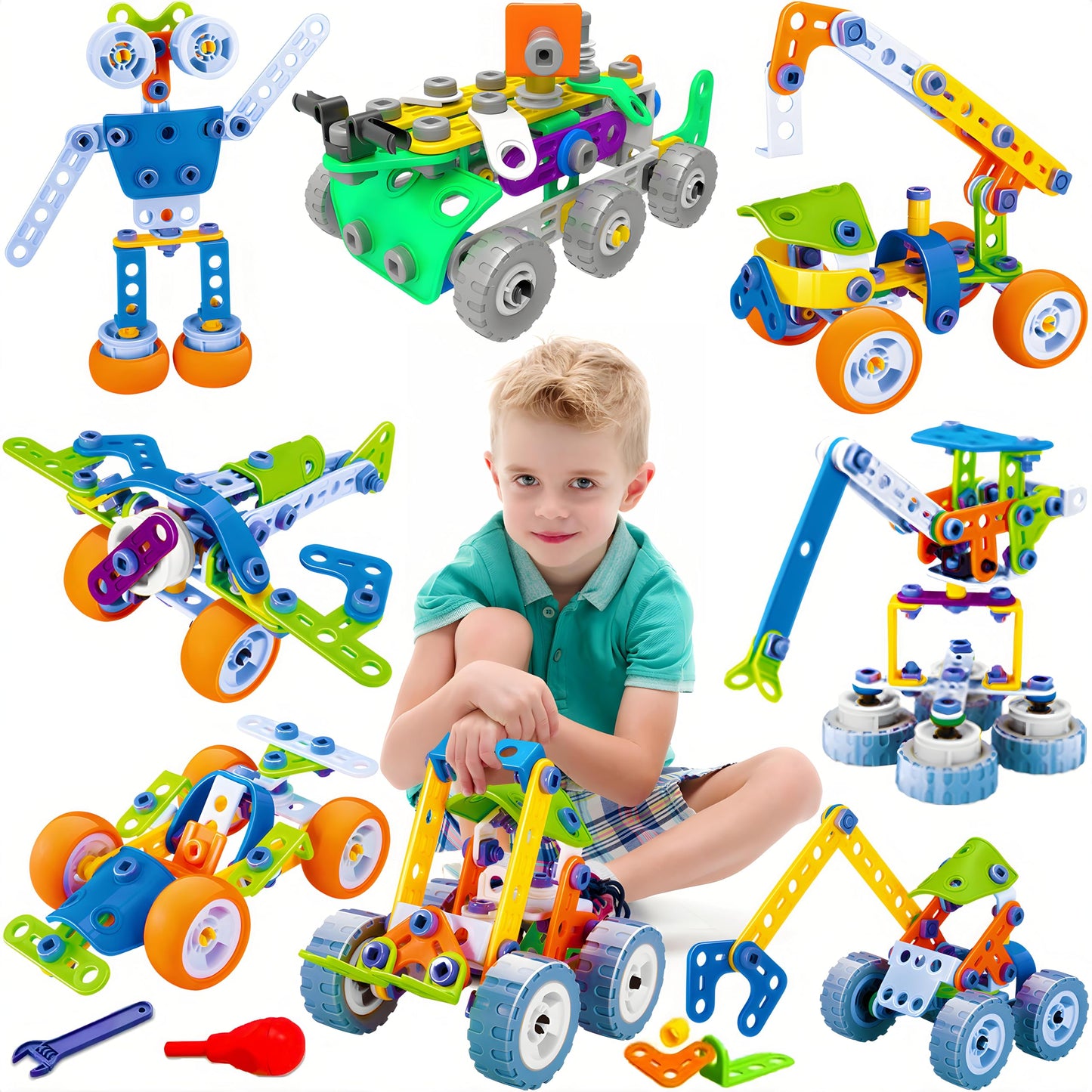 MOONTOY 175 Pieces STEM Building Toys for Kids Ages 4-8, Erector Set Construction Engineering Kit, 11-in-1 Creative Learning Activities, Birthday Gift for 4 5 6 7 Year Old Boys Girls