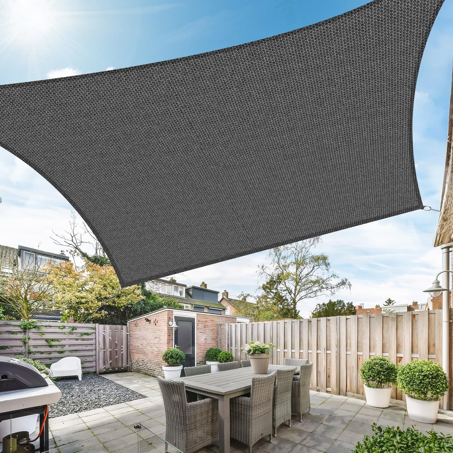 Duerer Sun Shade Sail Canopy 10' x 13' Rectangle, 95% UV Block, Permeable 185GSM Sail Shade Cover for Patio, Garden, Pergola, Backyard, Outdoor Facility & Activities -Anthracite