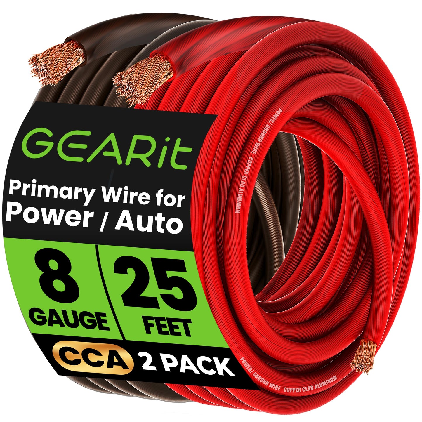GEARit 8 Gauge Wire, for Automotive Power/Ground, Battery Cable, Car Audio, RV, Amp, CCA, Automotive Wire, Amp Kit, Battery Cables, Wiring Kit, (25 feet Each- Black/Red)