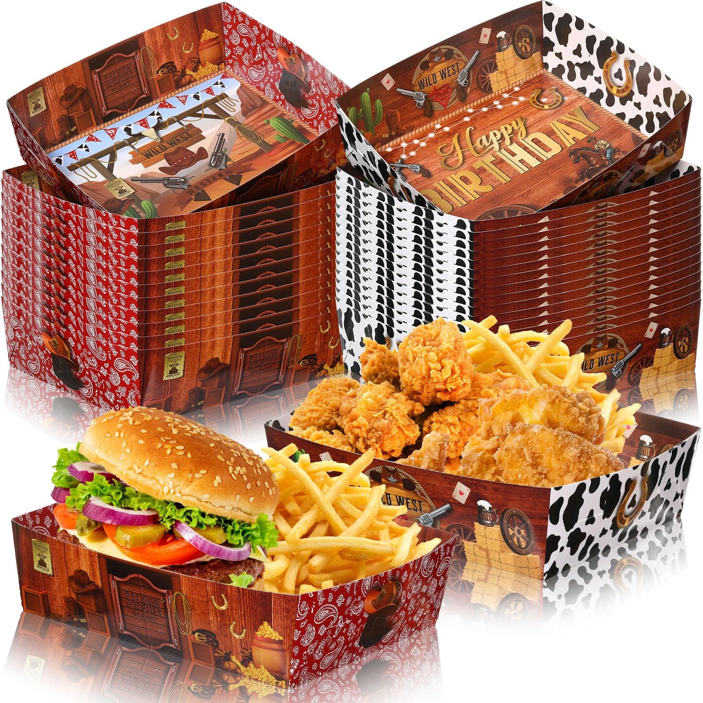 Mifoci 36 Pcs Western Food Trays Cowboy 5 lb Western Party Decorations for Cowboy Baby Shower My First Rodeo Party(Brown)