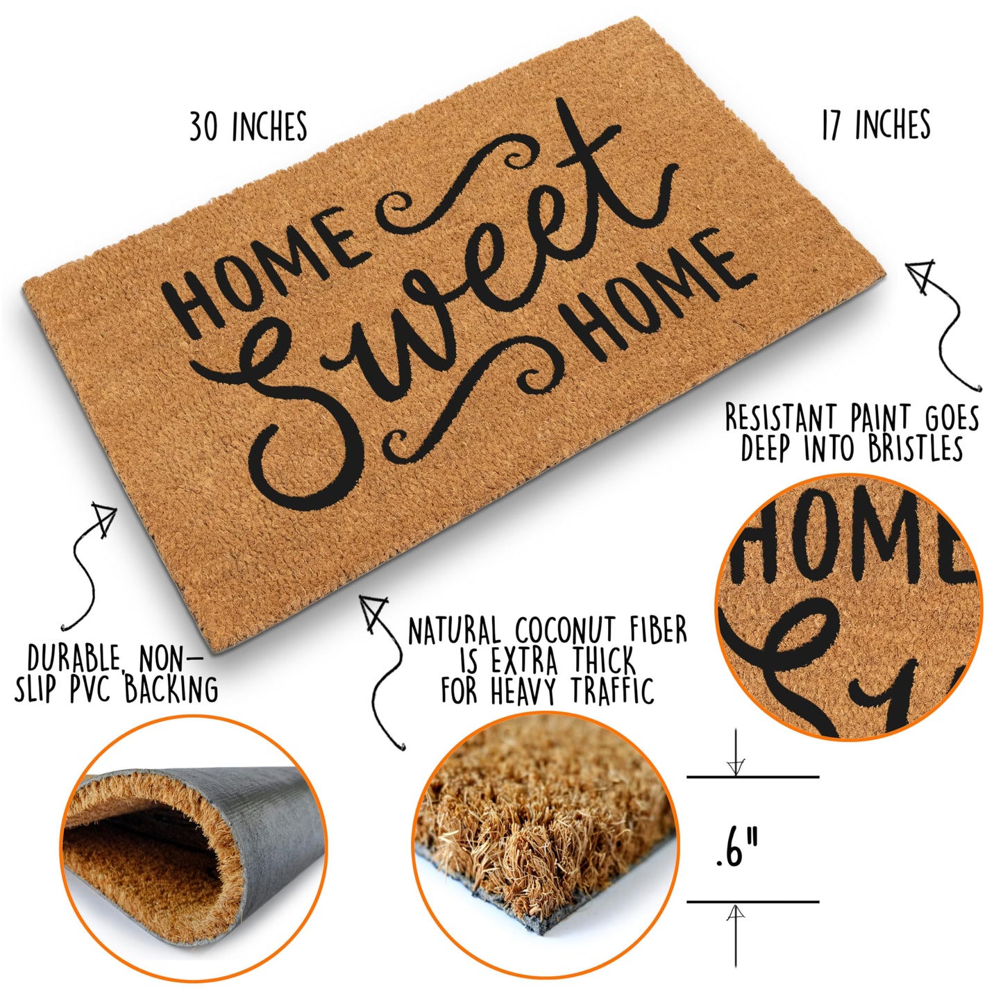 Home Sweet Home Doormat 30x17 Inches, Welcome Mats for Front Door, Home Sweet Home Door Mat