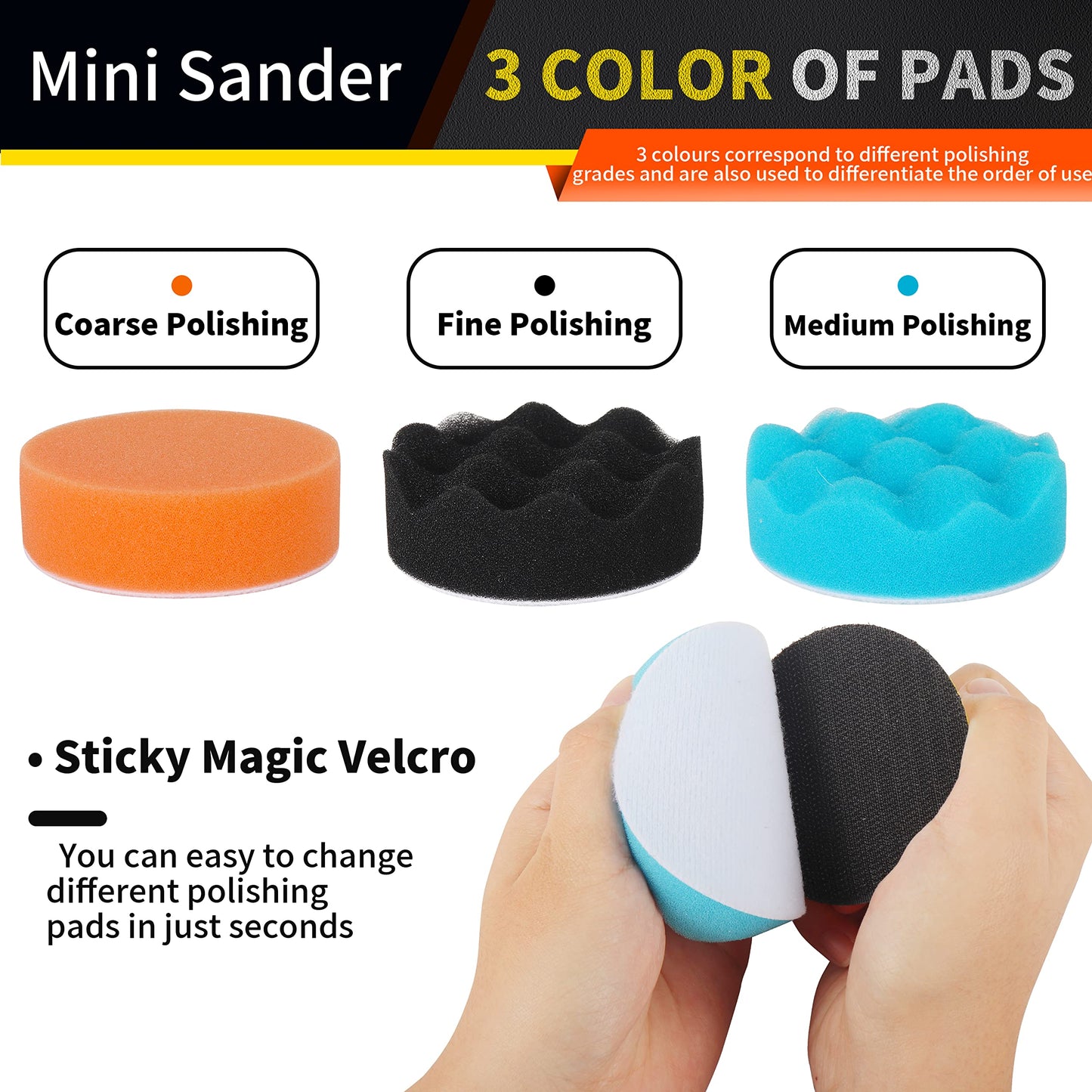 1/2/3 Inch Mini Air Angle Sander Air Random Orbital Palm Sander Grinder for Auto Body Work, High Speed Air Powered Sanders & Polisher with 27 Polishing Pads Buffing Pads and 30 Sandpapers (silver)