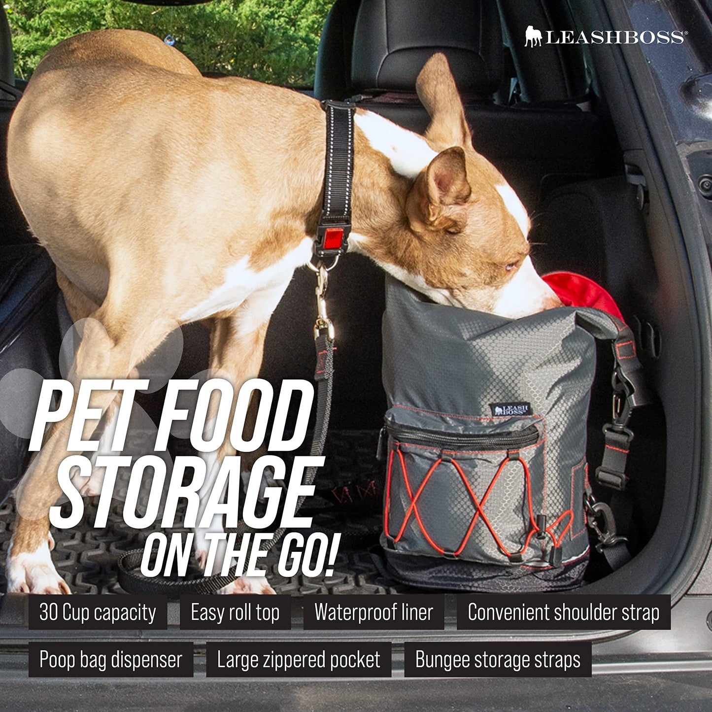 Leashboss Portable Dog Food Travel Bag, Pet Travel Food Storage Container, Large Capacity Kibble Carrier Pet Food Bin, Cat Food Container, Dog Accessories for Camping