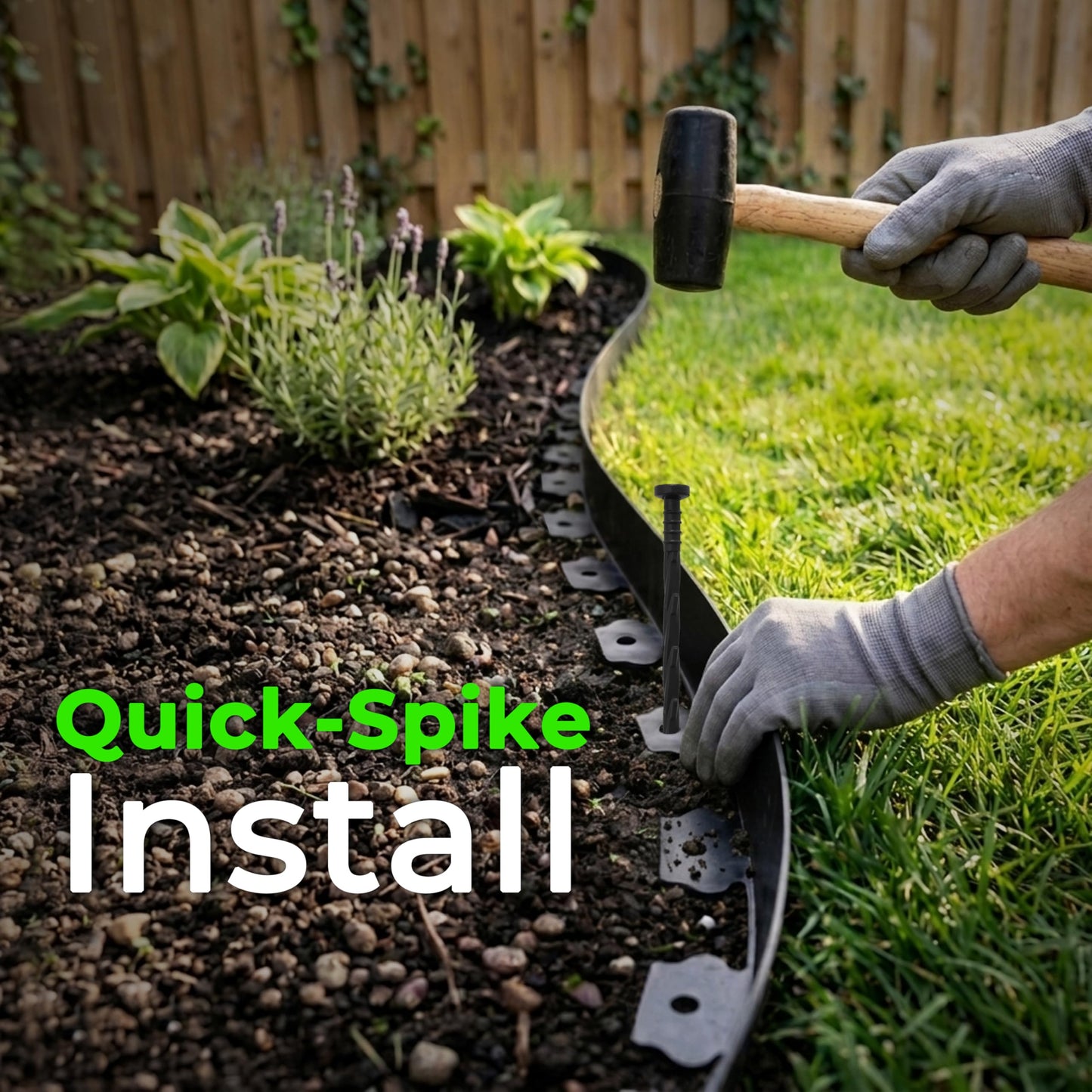 Gardzen 1.5" x 100' Landscape Edging Kit, Garden Edging Coil Comes with 120 Pcs Spikes, No Dig Lawn Border Design