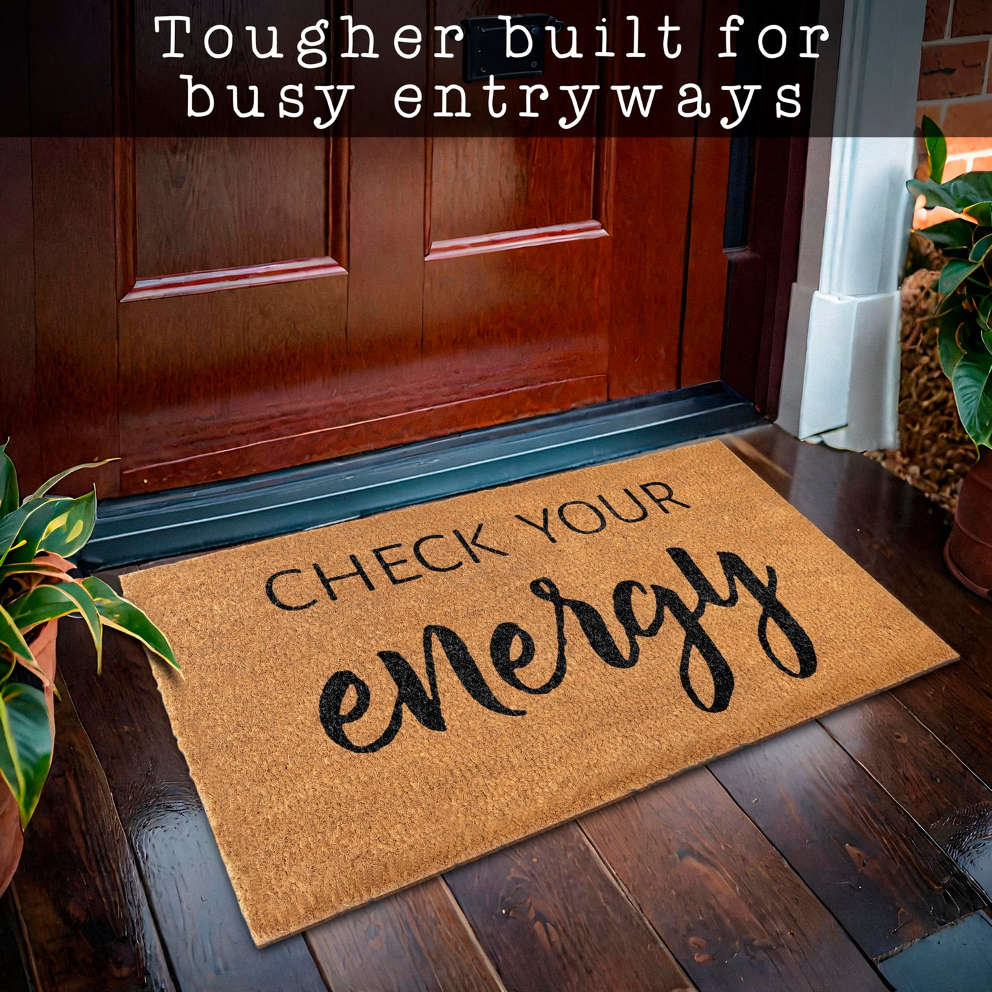Check Your Energy Doormat Outdoor Entrance 30x17 Inch, Outdoor Spaces, Check Your Energy Welcome Mat, Funny Outdoor Door Mat
