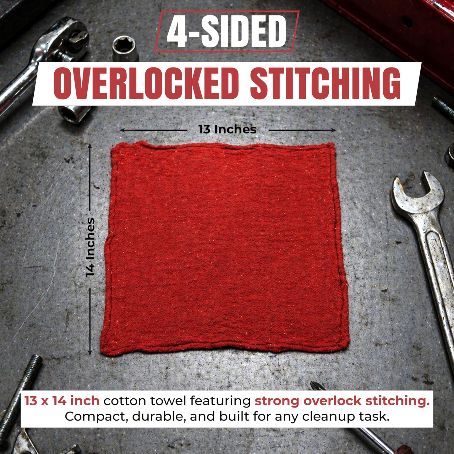 SupremePlus Shop Towels (Red, 25-Pack) - Bulk Cleaning Towel in a Bag, Mechanic Cotton Wipes for Car Maintenance, Auto Mechanics & Garage, Wipe Grease & Oil, Machine Wash & Reusable