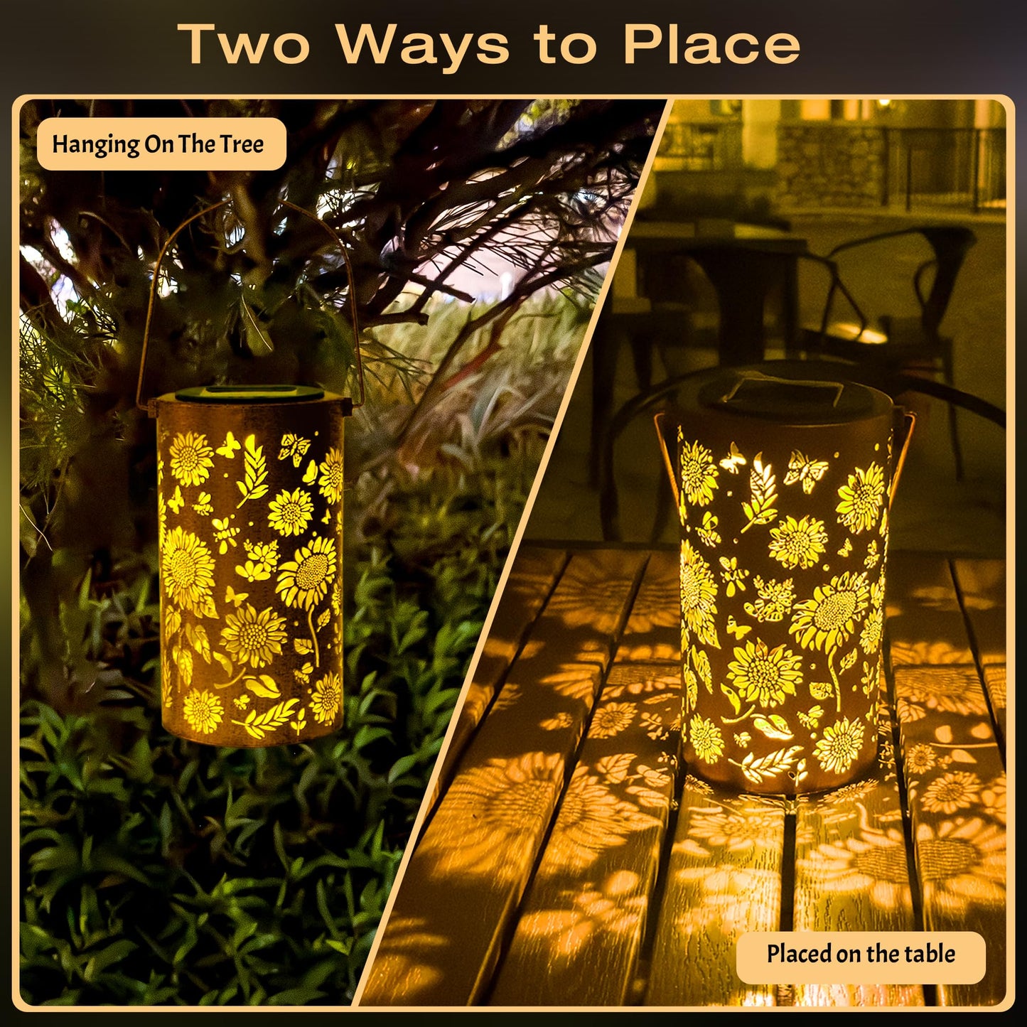 Camaxun Gifts for Women Sunflower Lanterns Garden Decor, Waterproof Hanging Decorations Solar Lights Outdoor, Gardening Gifts for Backyard Porch Patio Table Yard Balcony Lawn Pathway