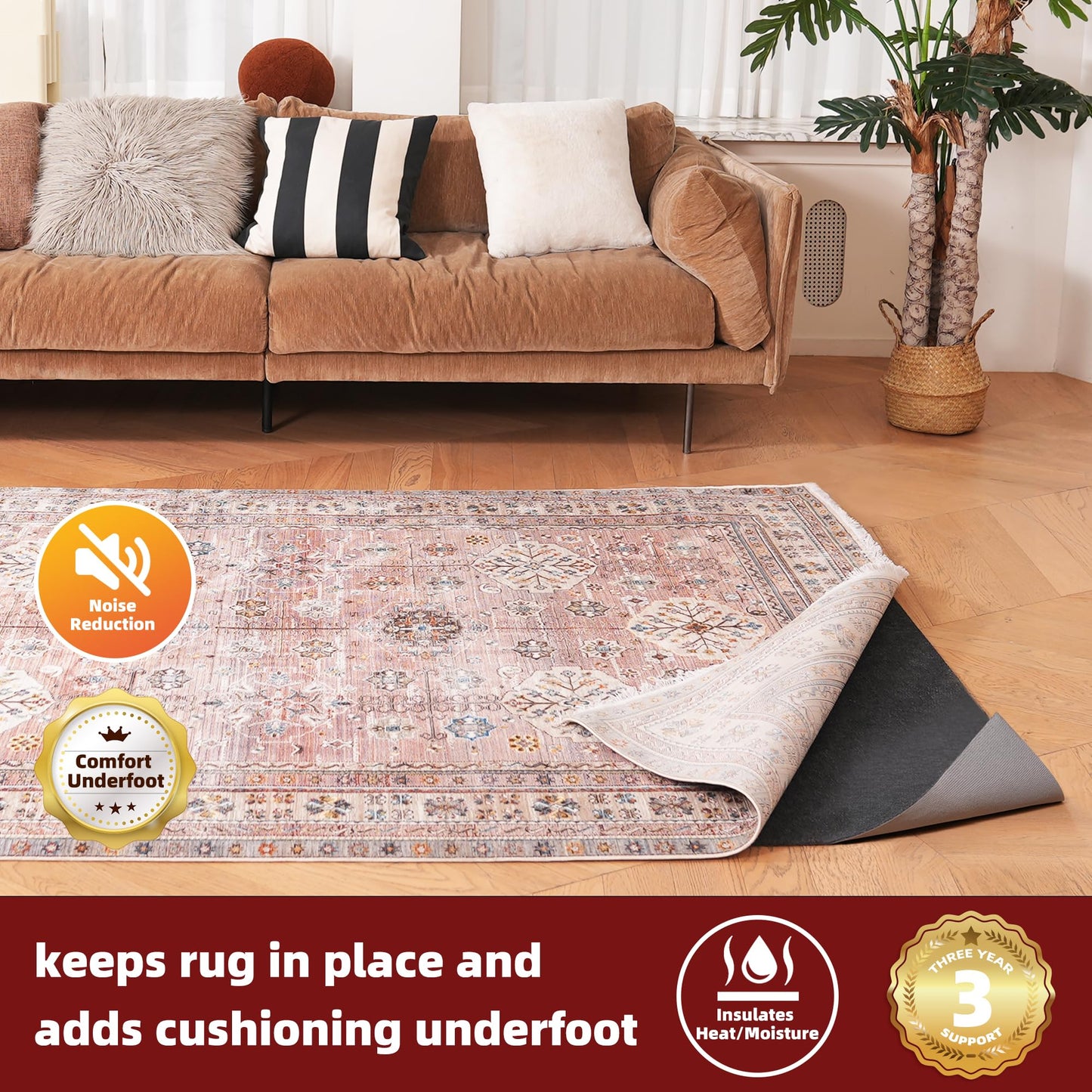 BAGAIL BASICS Felt and Natural Rubber Backing Rug Pads 1/4” Thick, 5 x 8 Ft Non Slip Carpet Gripper Keep Rugs in Place, Under Area Rug Cushioned Pads, Carpet Runners, Hardwood Floors Protection