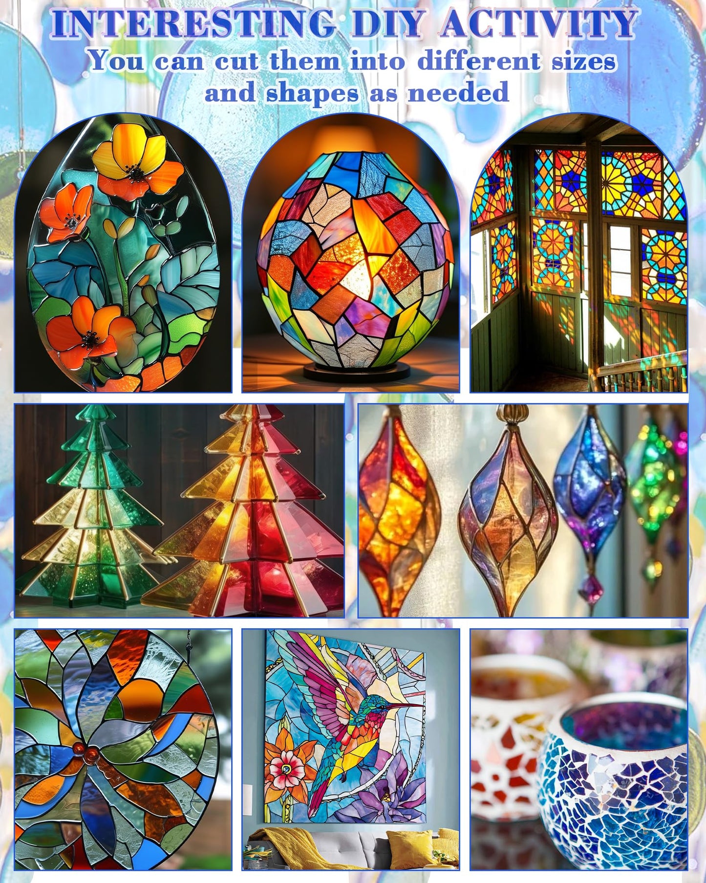 FIVEIZERO 24 Sheets Rainbow Transparent Stained Glass Sheets 4x6 Inch – Mixed Color Stained Glass Supplies for Suncatchers, Mosaic Glass Crafts, Fused Glass Supplies, Window Art & DIY Projects