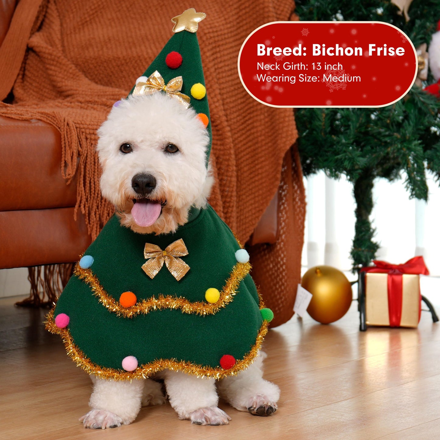cyeollo Dog Christmas Costume Cute Christmas Tree Outfit Pet Dog Clothes Puppy Xmas Costumes for Small Medium Dogs, Green M