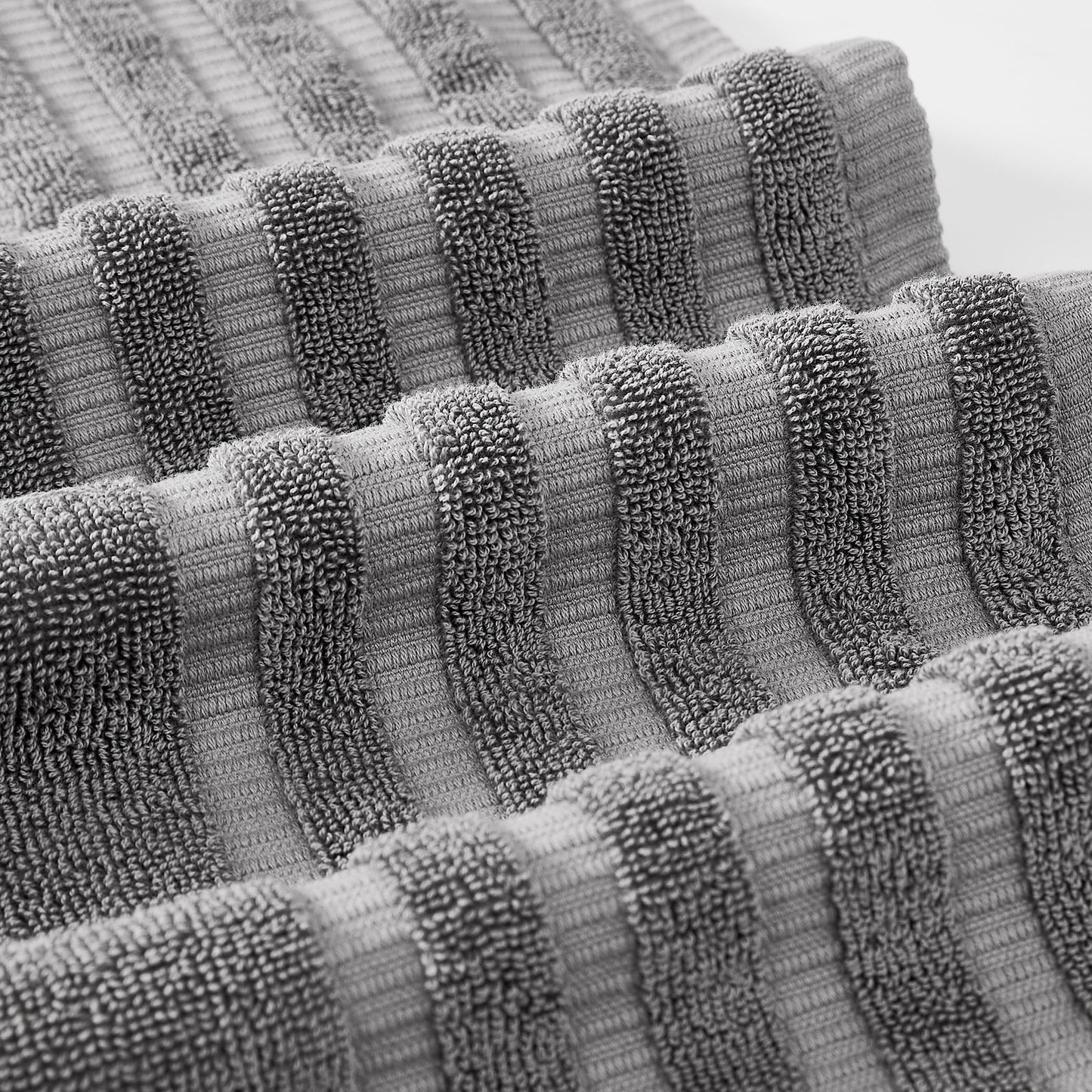 Amrapur Overseas 6-Piece Yarn Dyed Oxford Stripe Jacquard/Solid Ultra Soft 500GSM 100% Combed Cotton Towel Set [Ash Grey]