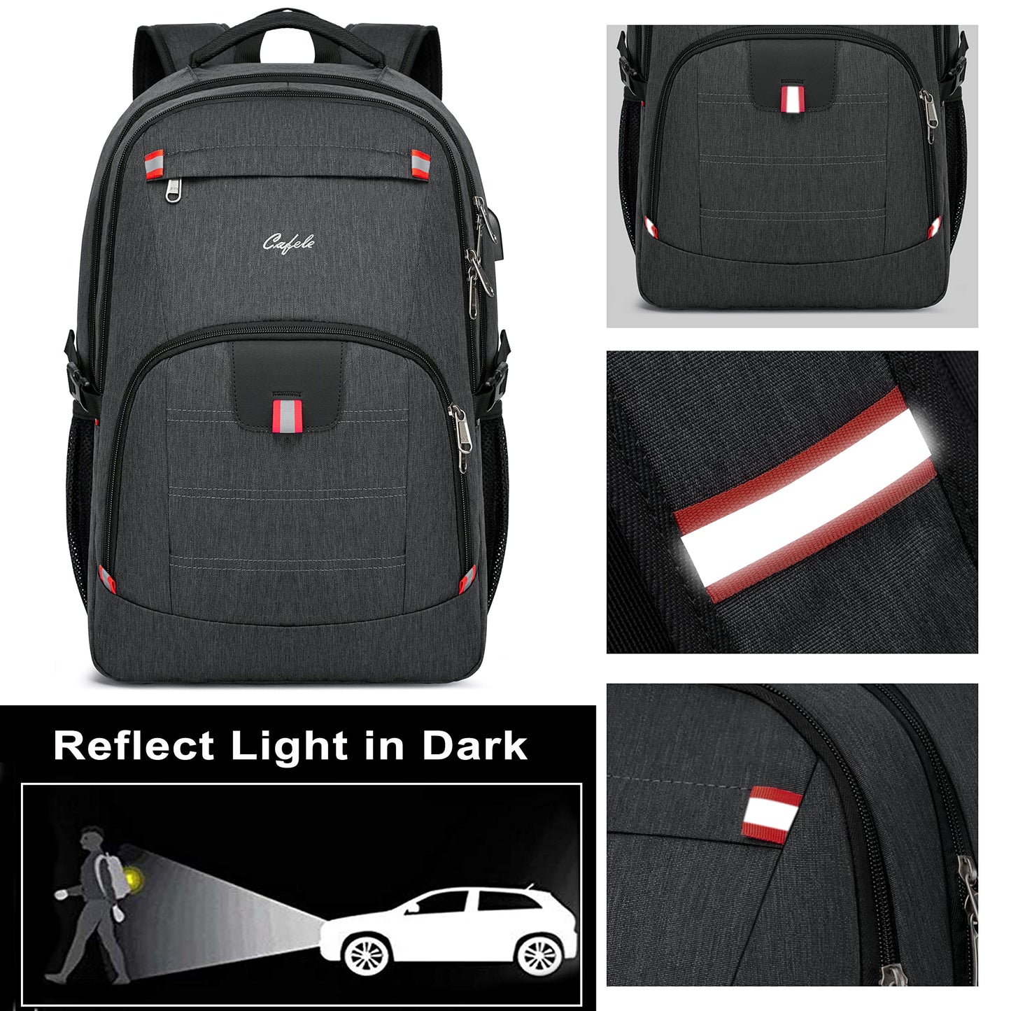 Cafele Backpack,Waterproof Large 17in Laptop Backpack for Trip School Work Bookbag Computer Rucksack with USB Charging Port,Water Resistant Sturdy Backpack for Men Women,Grey