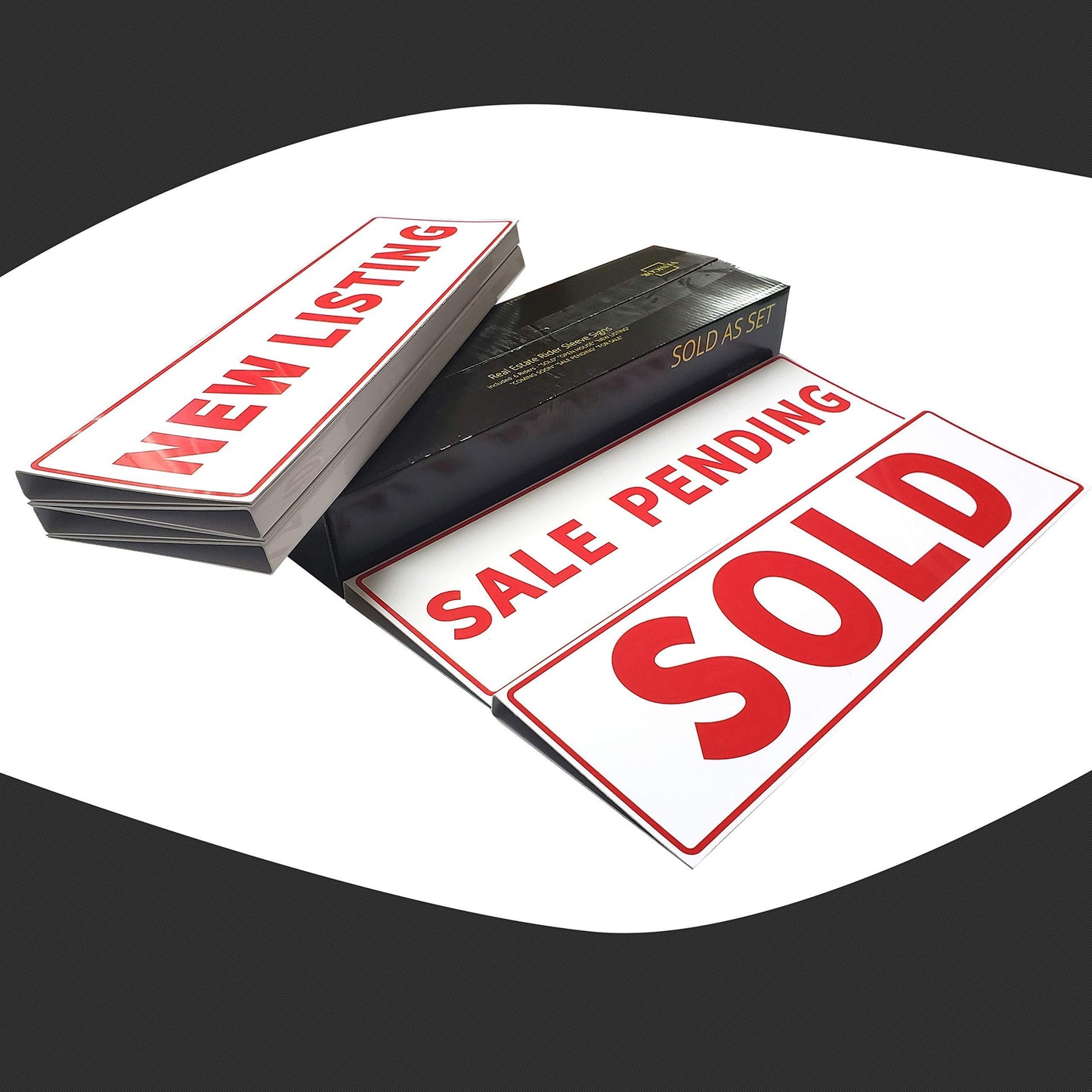 6 Pack Real Estate Sign Riders Sleeves, 17" x 5" Double Sided PVC Plastic Signs - For Sale, Open House, Coming Soon, New Listing, Sales Pending - Real Estate Agent Supplies
