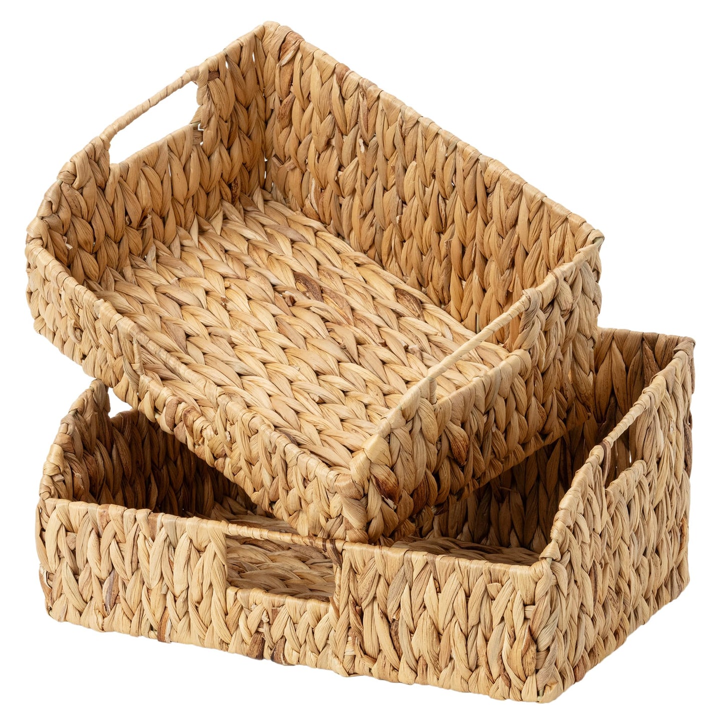 StorageWorks Pantry Baskets for Organizing, Water Hyacinth Baskets for shelves with Built-in Handles, Pantry Organizers and Storage, Set of 2 (Large and Medium)