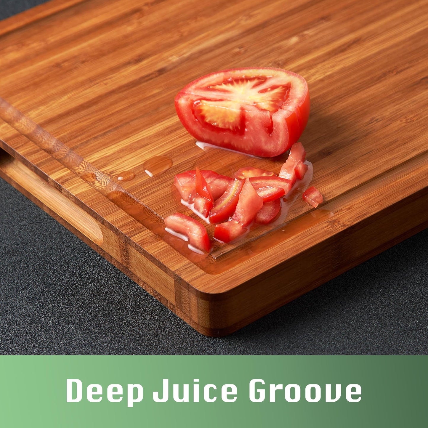 Large Wood Cutting Board for Kitchen, 1” Thick Bamboo Cheese Charcuterie Board, Butcher Chopping Block, with Juice Grooves and Handles