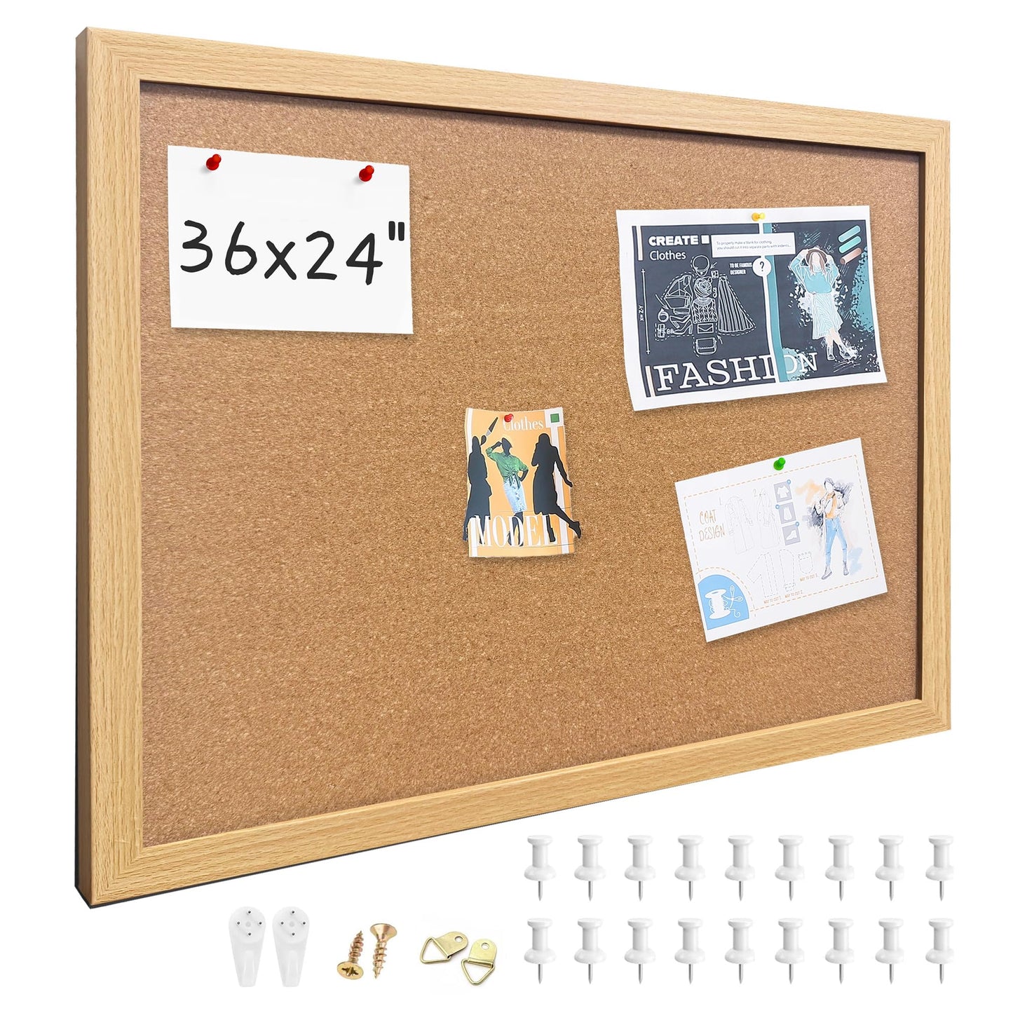 Yunihome Cork Bulletin Board, 36x24 Inches Hanging Cork Board Wooden Framed with Pins for Wall, Dorm Room, Office, Home Decor – Natural Cork & Black Frame