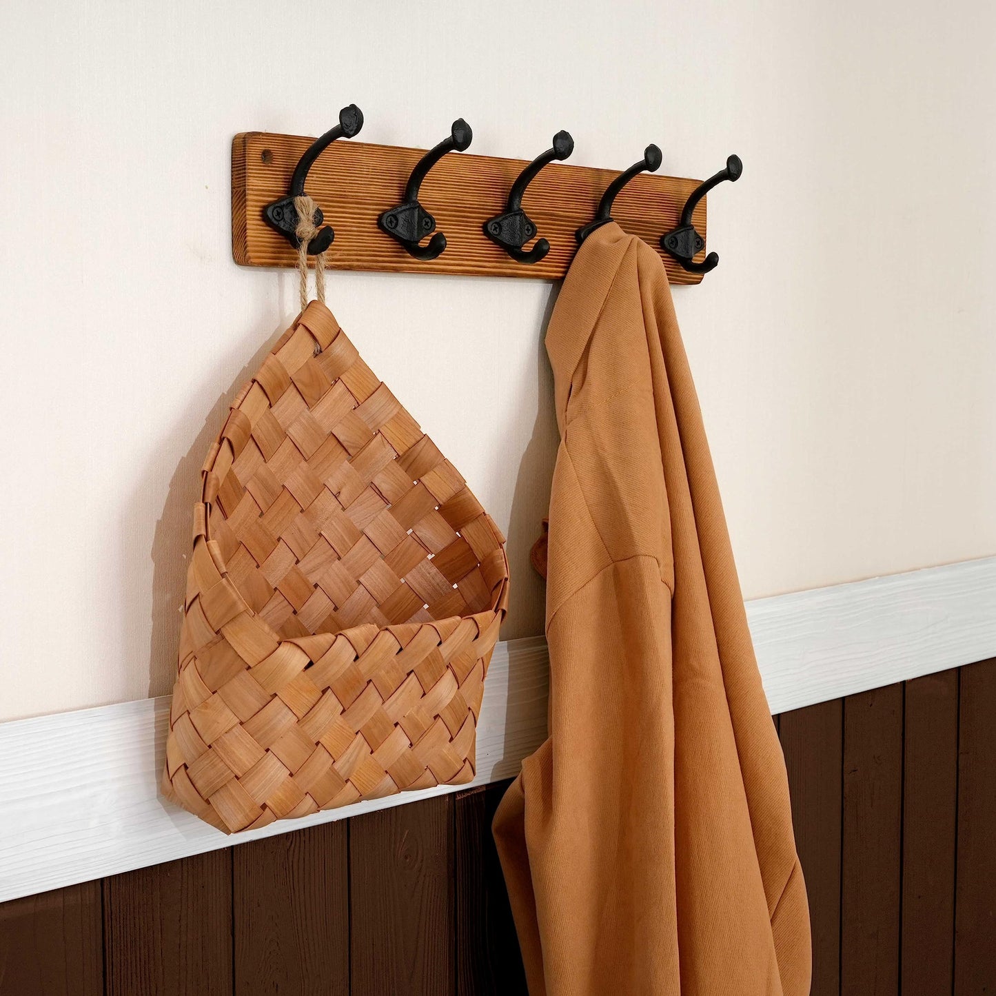 WEBI Rustic Coat Rack Wall Mount,5 Cast Iron Coat Hooks Wall Mounted,Heavy Duty Antique Vintage Hooks for Hanging Coats,Jacket,Clothes,Brown