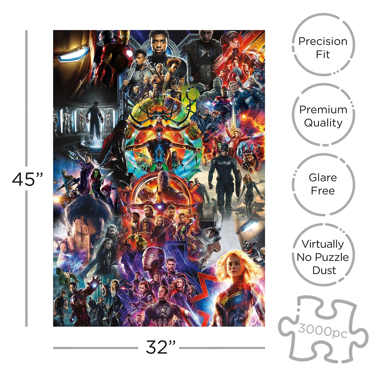 AQUARIUS Marvel Avengers Collage (3000 Piece Jigsaw Puzzle) - Glare Free - Precision Fit - Virtually No Puzzle Dust - Officially Licensed Marvel Merchandise & Collectibles - 32 x 45 Inches (68517)