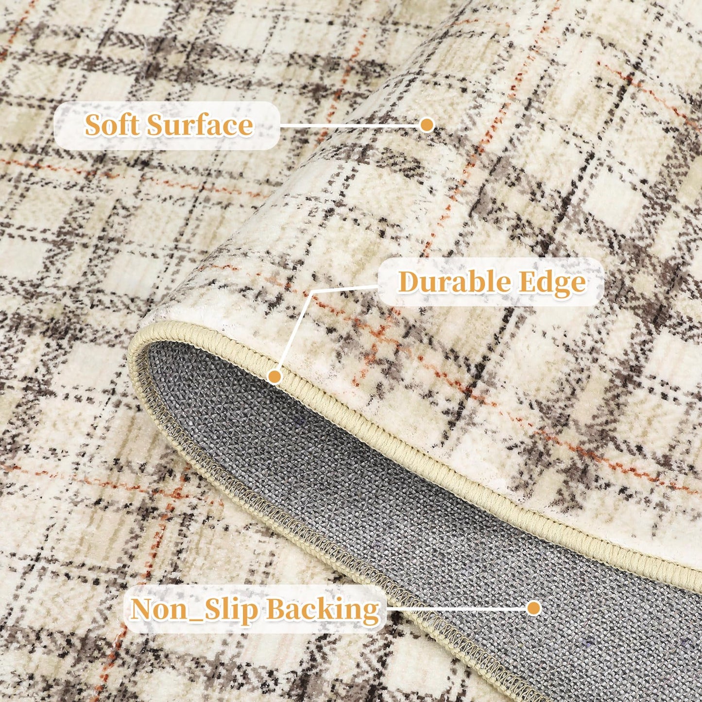 GarveeHome Washable Area Rugs 5x7 Rug for Living Room Modern Plaid Rugs for Bedroom Non Slip Farmhouse Ultra Soft Rugs Non Shedding Stain Resistant Carpet for Nursery Office Beige 5 ft x7 ft