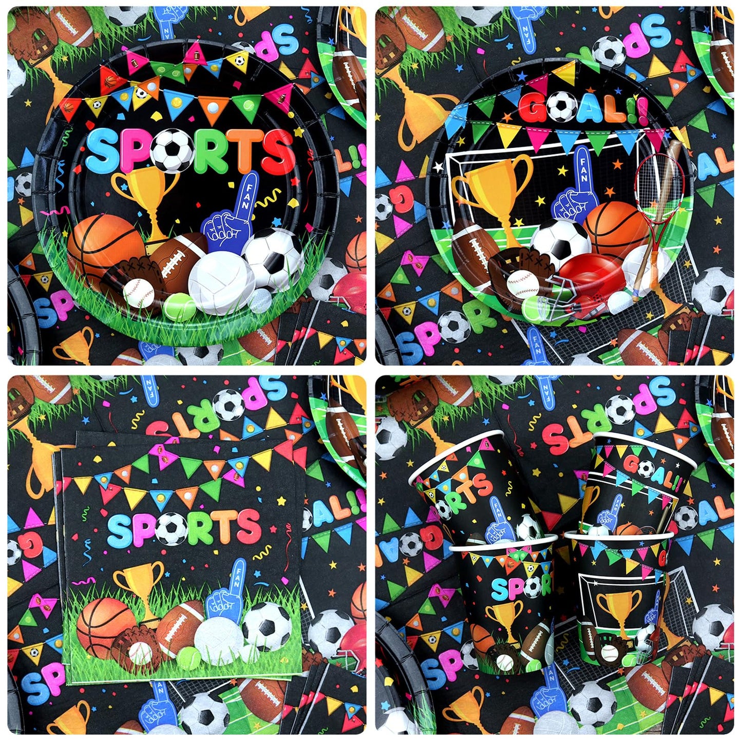 Sports Theme Birthday Party Decorations - Including Happy Birthday Banner, Tablecloth, Tableware and Balloons, Soccer Basketball Baseball Football Theme Party Supplies for Kids and Adult, Serves 20