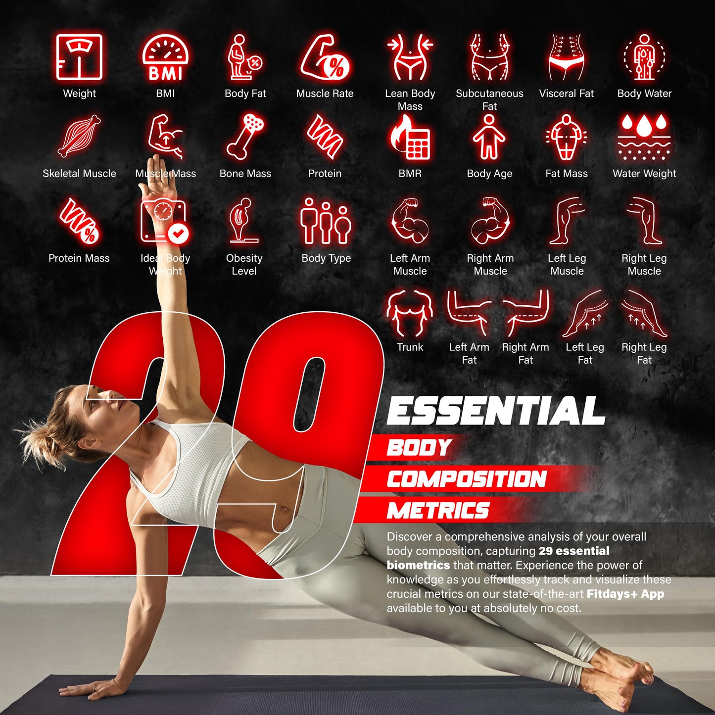 Bisonbody Smart Body Weight Scale – 29 Health Metrics Body Composition Digital Scale Analyzer– Durable Tempered Glass – 8 High Sensitivity Electrodes Sensors – Smartphone App Connection