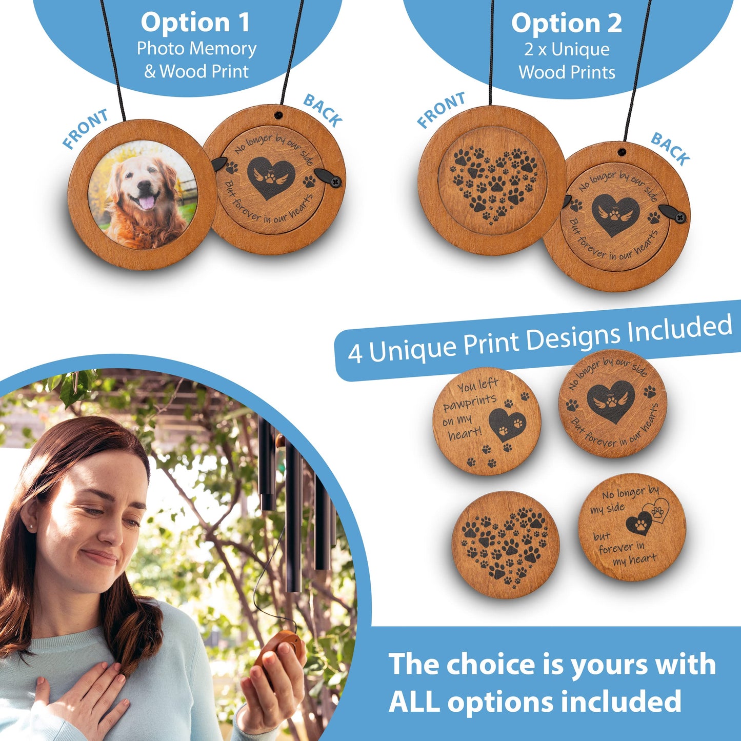 Dog Memorial Wind Chime 28" with 5 Pendant Designs and Comforting Pet Loss eBook- Pet Memorial Gifts-Loss of Dog Sympathy Gift-Dogs Wind Chimes, Remembrance Gift
