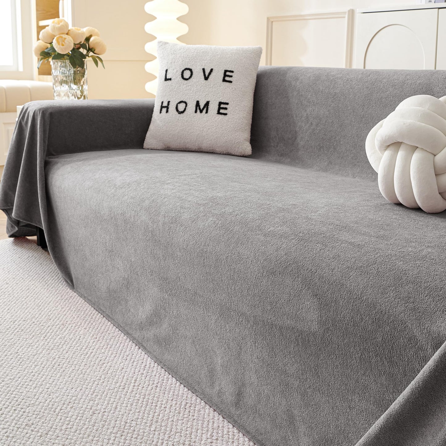 MYSKY HOME Sectional Couch Cover Sofa Slipcovers for 3 Cushion Seater Couch, Dog Cat Friendly Non Slip Furniture Protector Washable, 91" x 134", Grey