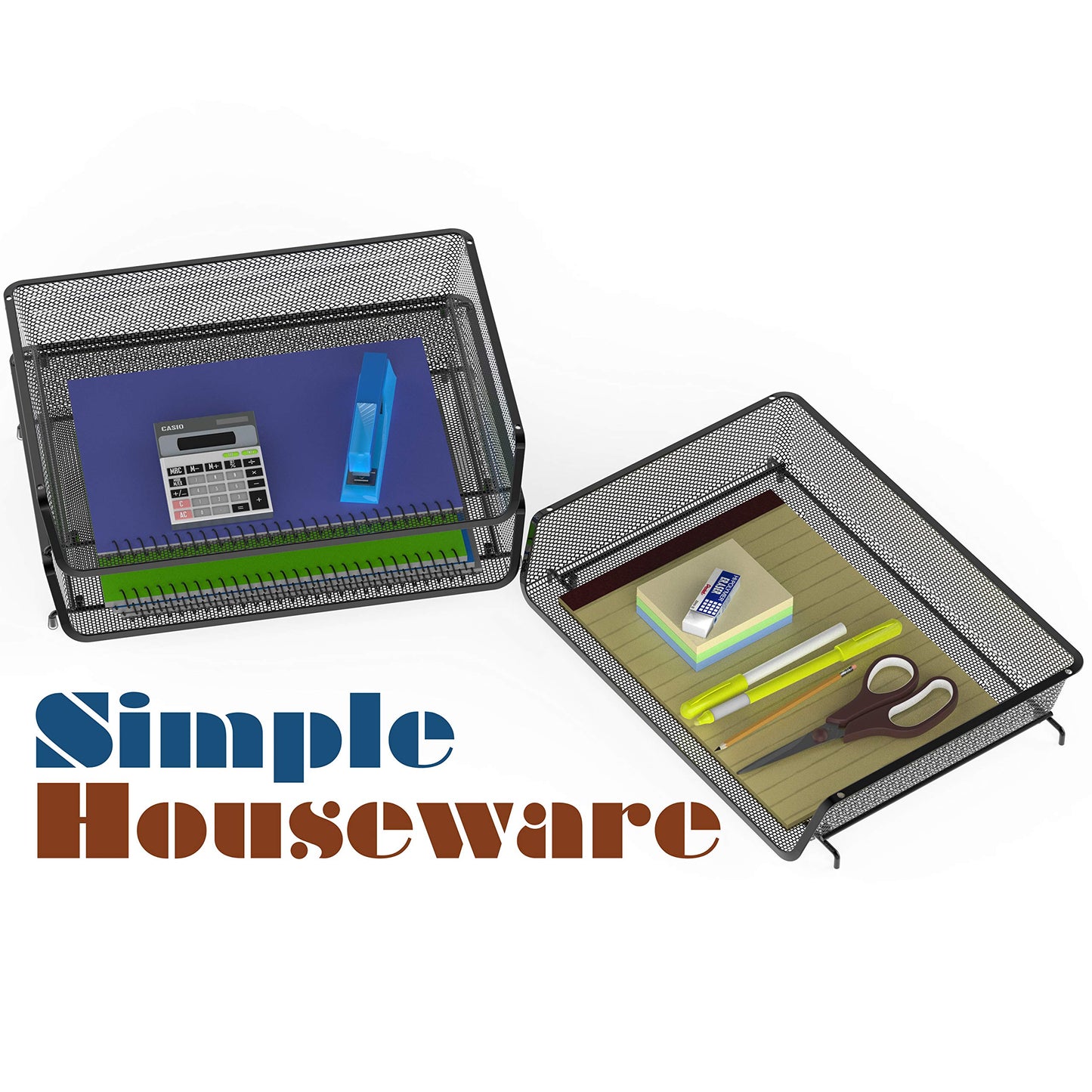Simple Houseware Stackable Wide Entry Desk File Document Letter Tray Organizer, 3 Packs, Black