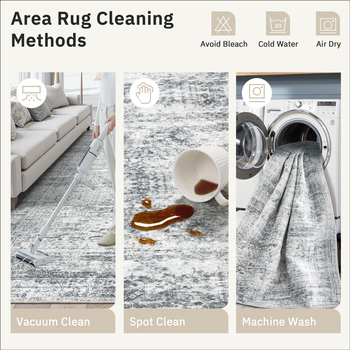 Soalmost 5x7 Area Rugs Gray Low Pile Indoor Washable Trendy Faded Style Rugs for Bedroom Living Room Dining Room Foldable Non-Slip Thin Grey Print Mat