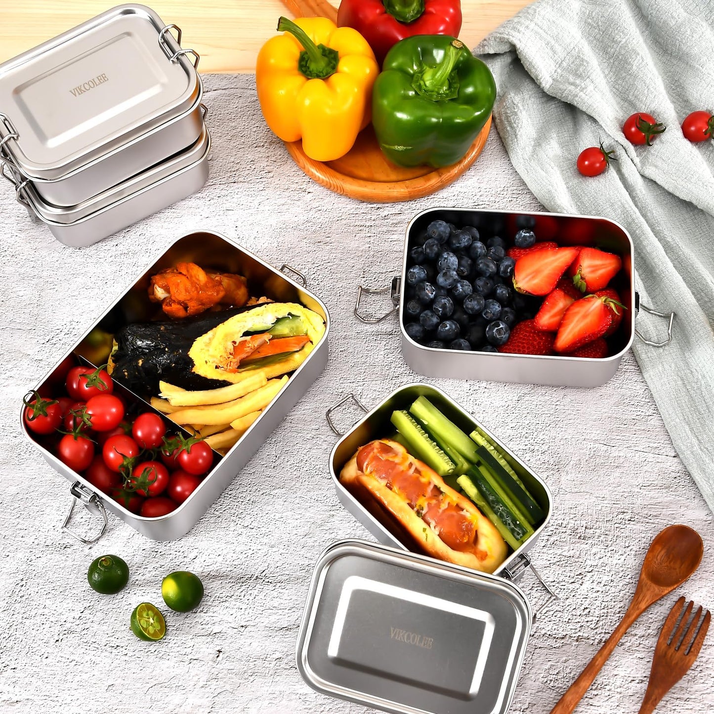 VIKCOLEE 4 PCS Stainless Steel Bento Box 550ml, Metal Lunch Box Food Containers, Steel Lunch Container for Home, Work, Camping (4pcs, 550ml)