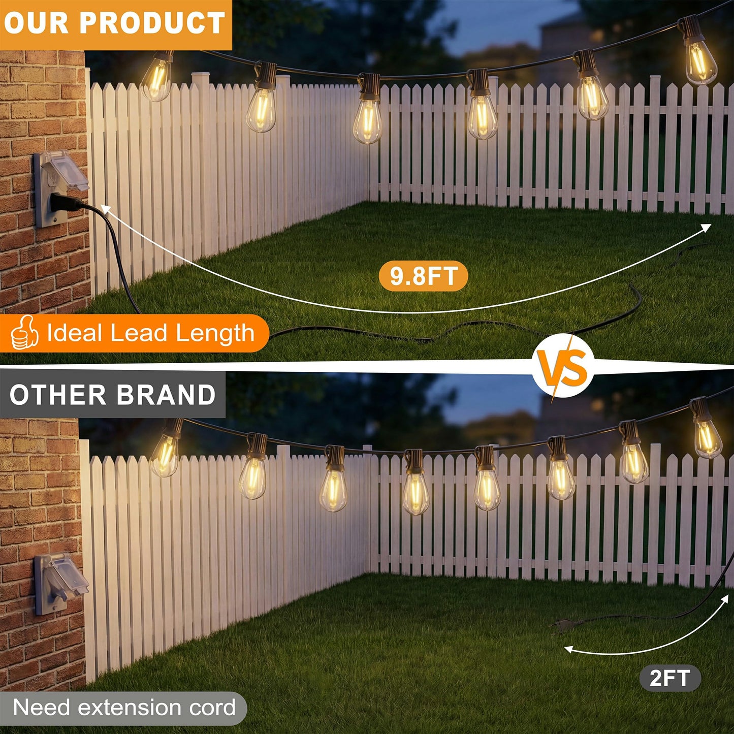 Outdoor Lights, S11 55FT String Lights with 25 Dimmable Plastic Bulbs 1 Spare, 120V 2700K Warm White Waterproof Connectable Patio Lights for Backyard Porch Balcony Party Decor, E12 Socket Base, Black
