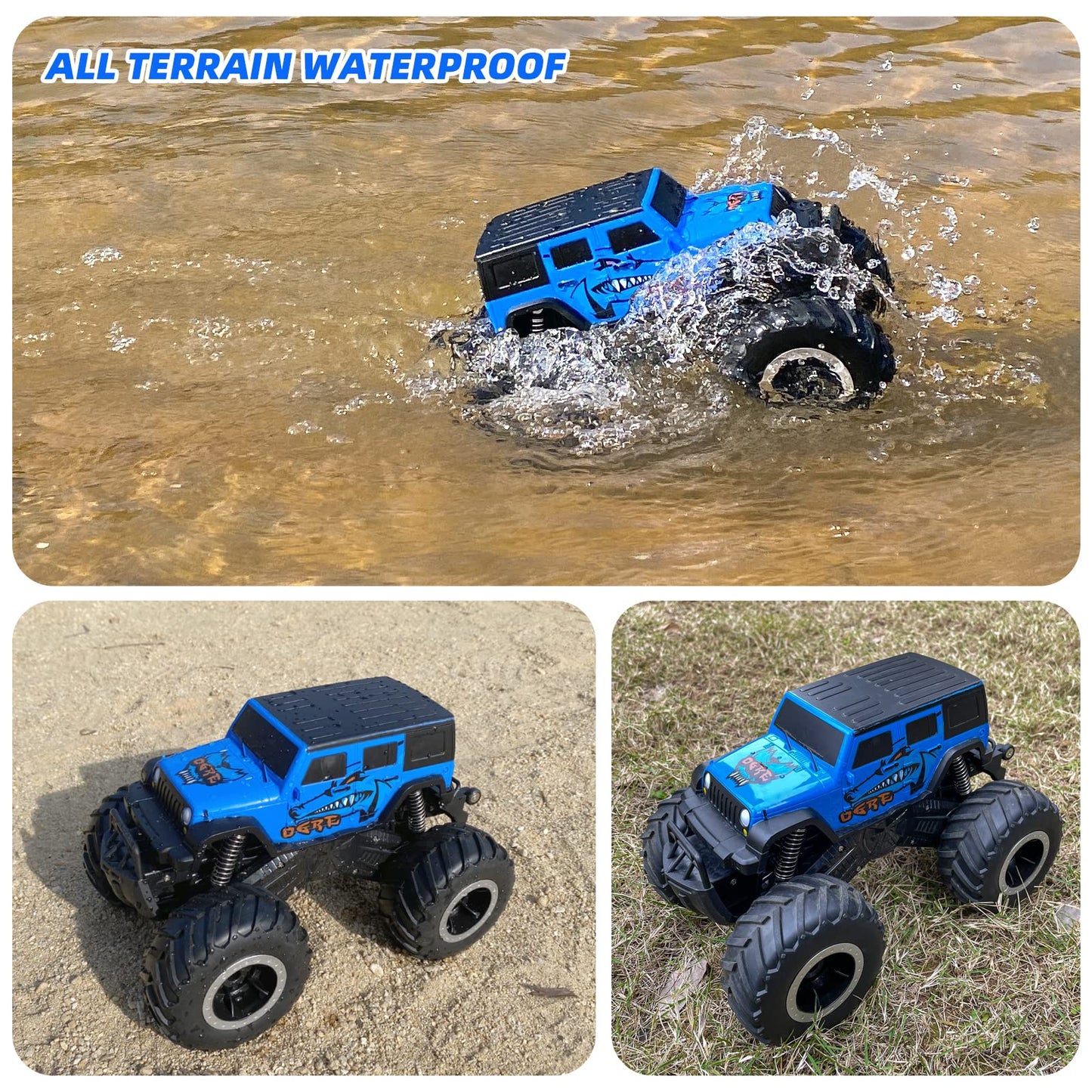 ACAMMZAR 1:16 Amphibious RC Monster Truck, Remote Control Cars for Kids, IPX7 Waterproof 2.4GHz 4WD 360° Rotation, Double Sided RC Car for Boys Girls Gifts, Blue