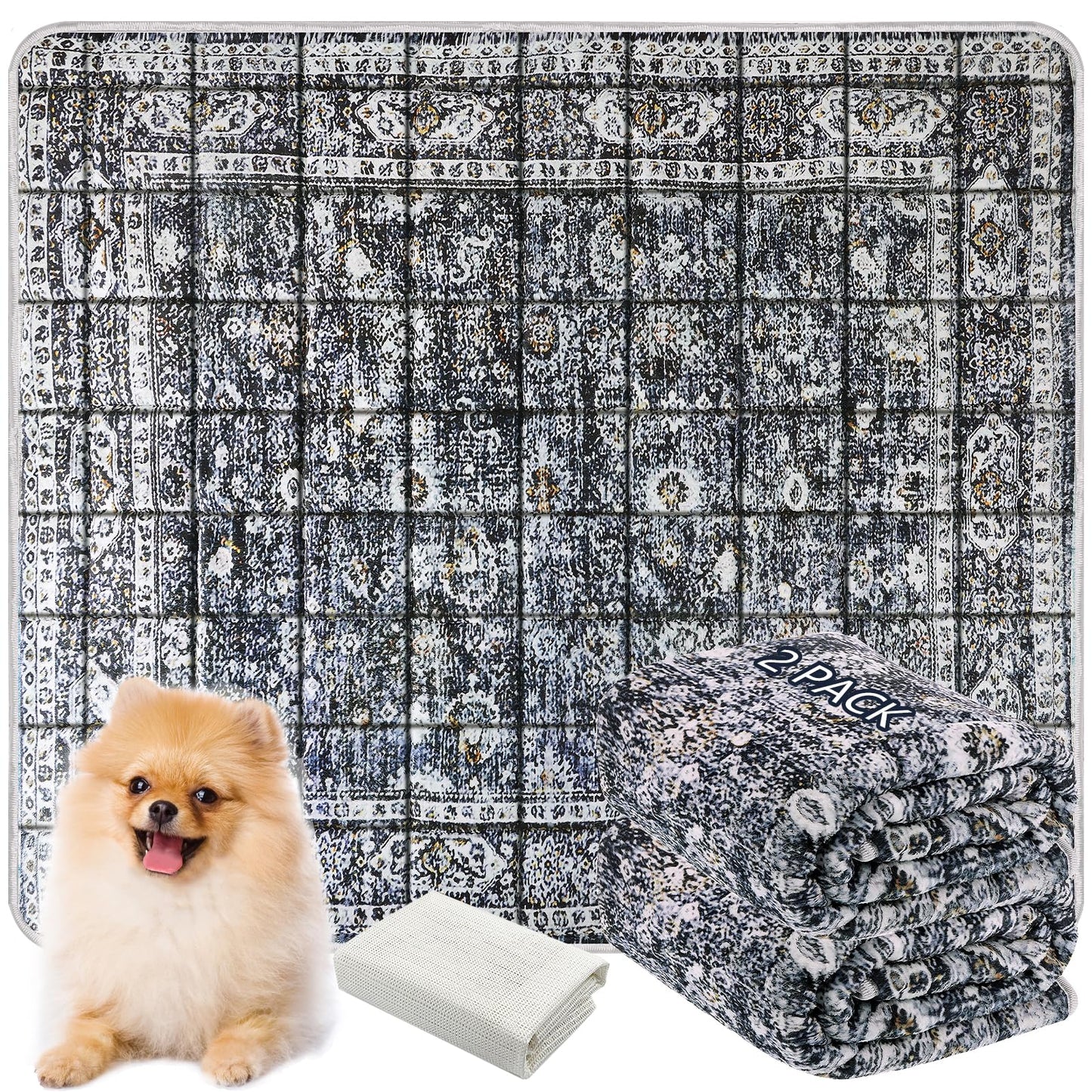 AIHSUMC Washable Thickened Pee Pads for Dogs, 2 Pack (36"x42") Upgrade Reusable Puppy Pads with Non-Slip Rug, Super Absorbent Leakproof Puppy Training & Whelping Pads for Dogs, Doggie