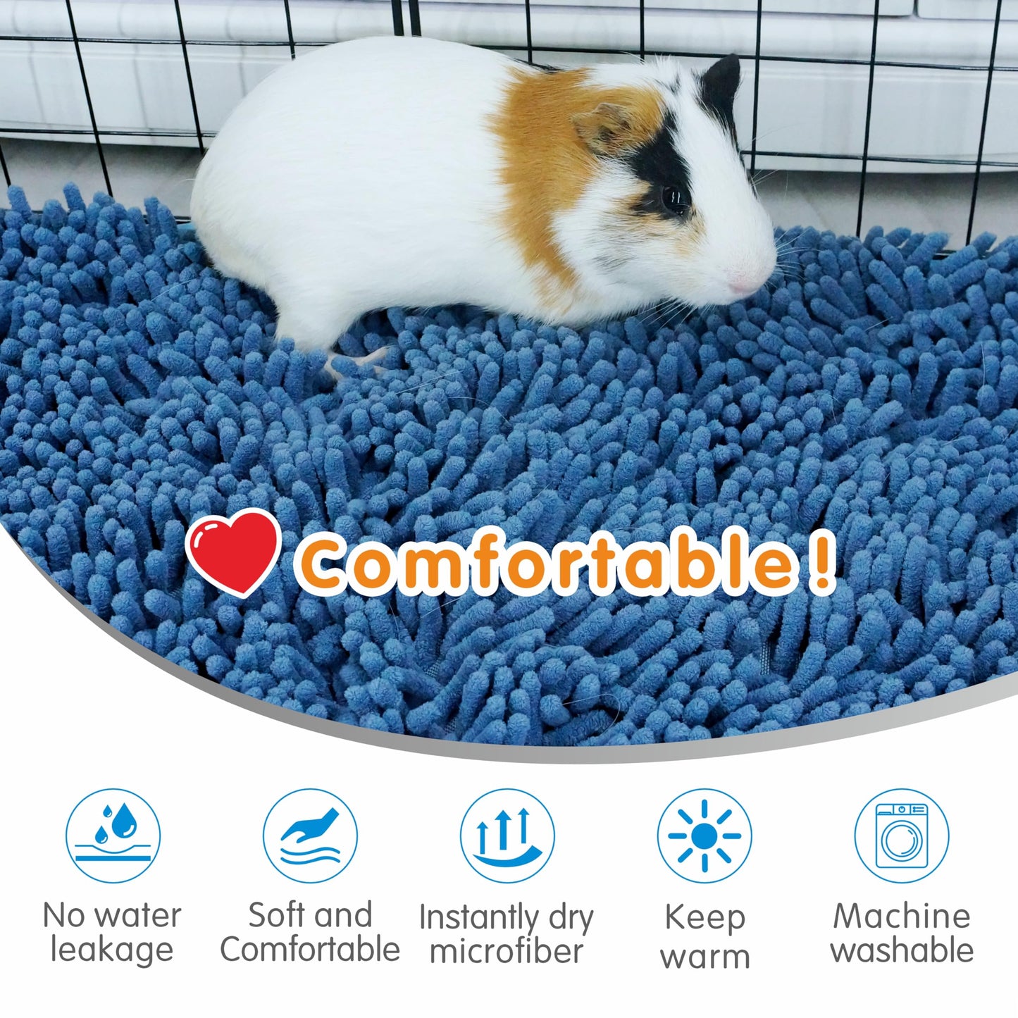 VOZRELS Guinea Pig Cage Liner Bedding 2 PCS, Washable Guinea Pig Bed Mat, Extra Absorbent Rabbit Pee Pad Reusable, Non-Slip Fleece Blanket for Bunny and Small Animal Cage Accessories (Blue, 24"x16")