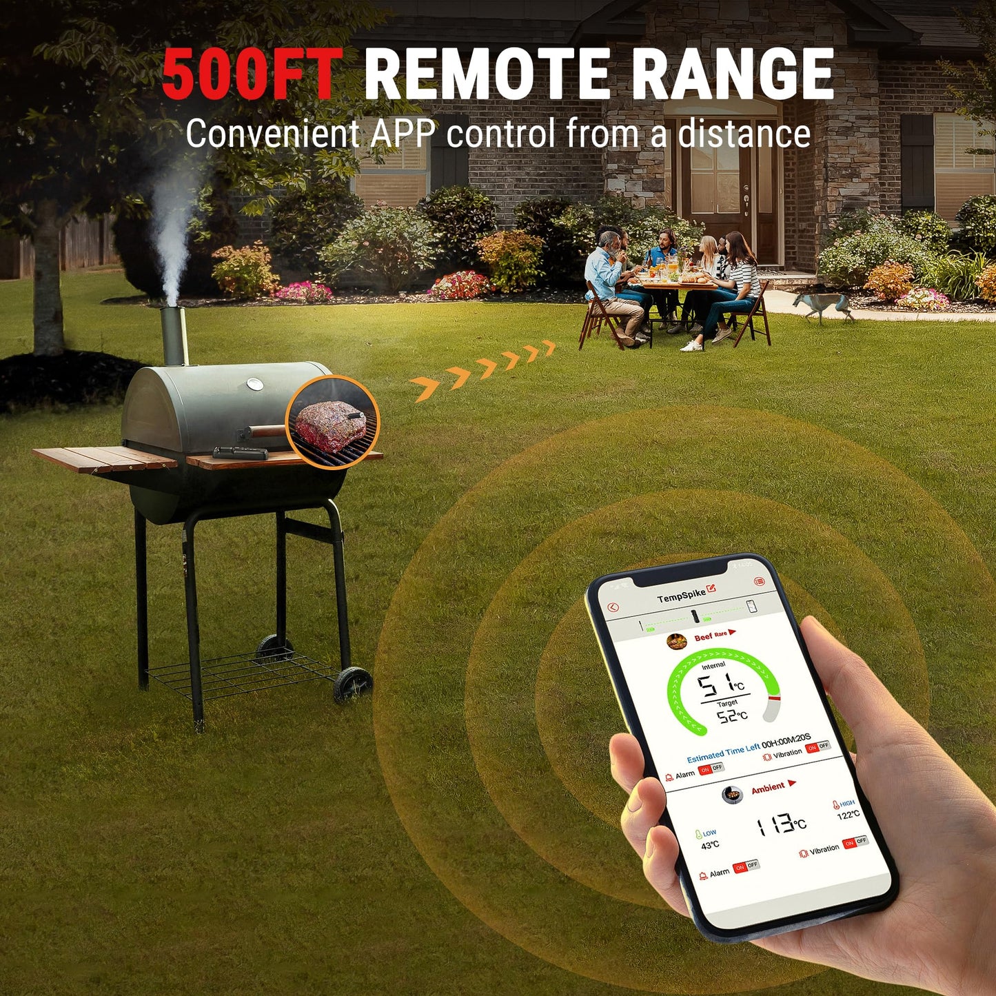 ThermoPro TempSpike Premium Truly Wireless Meat Thermometer up to 500FT Remote Range, Bluetooth Meat Thermometer with Wire-Free Probe, Meat Thermometer Wireless for Sous Vide Smoker Rotisserie Brewing