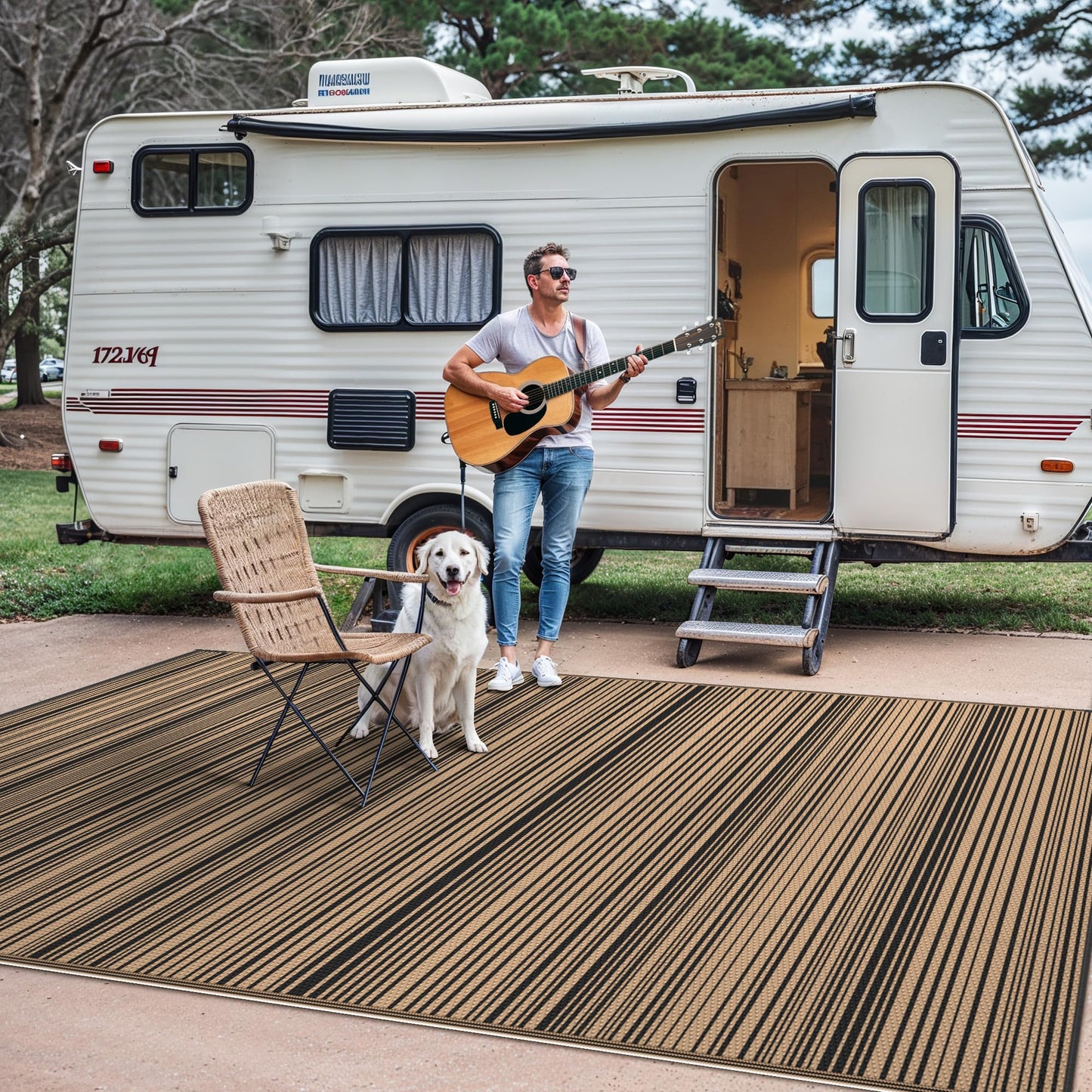 GENIMO Outdoor Rug for Patio Clearance, Reversible Plastic Straw Rugs, Lightweight Waterproof RV Camping Mat for Camper, Balcony, Deck, Backyard, Picnic, Black Brown