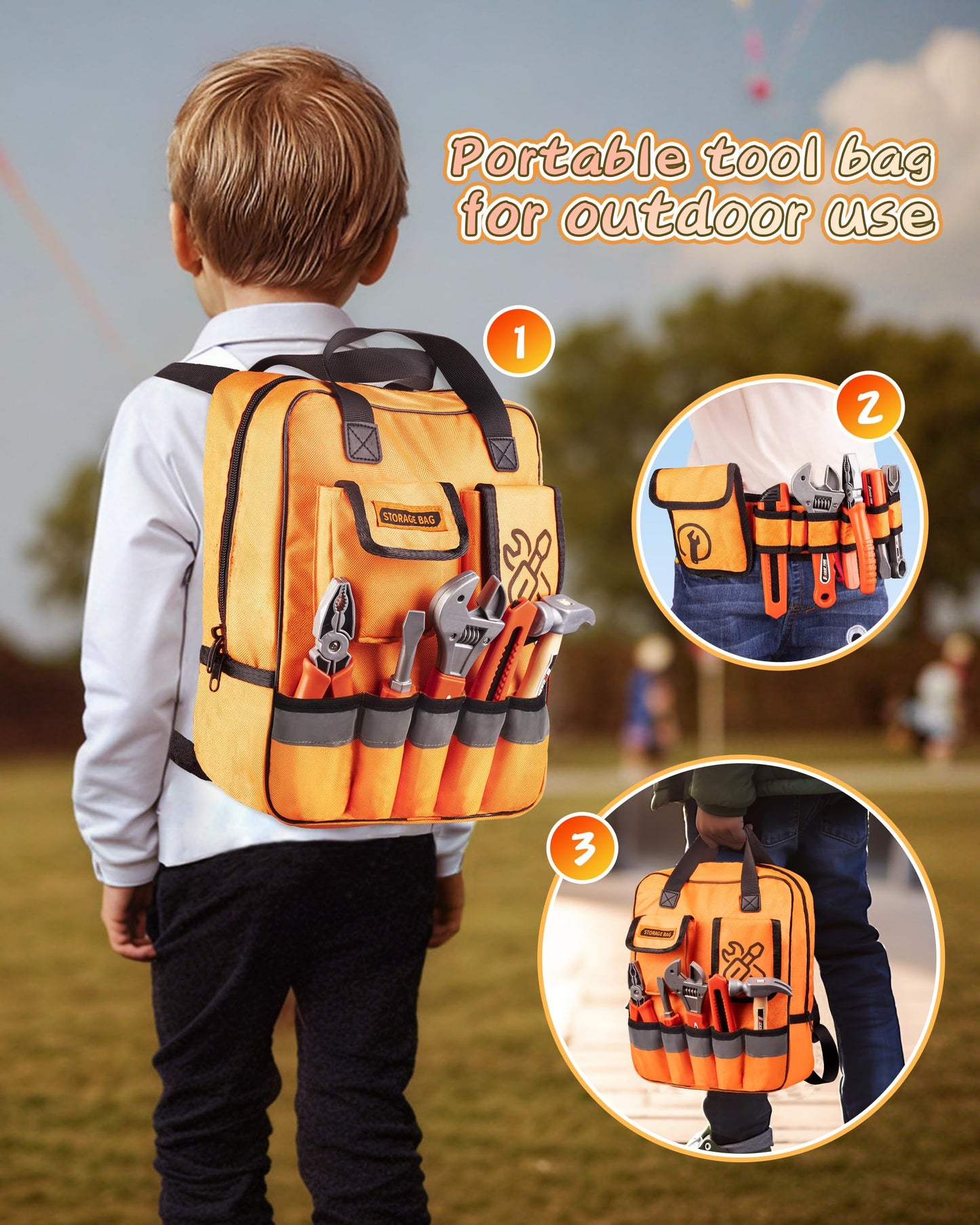 36Pcs Kids Tool Set, Toddler Tool Construction Toys with Belt & Electronic Drill for Boys 3-5, Tool Bag Suitable for Outdoor Use.This Tool Set is Suitable for Children who Like to Build Things.